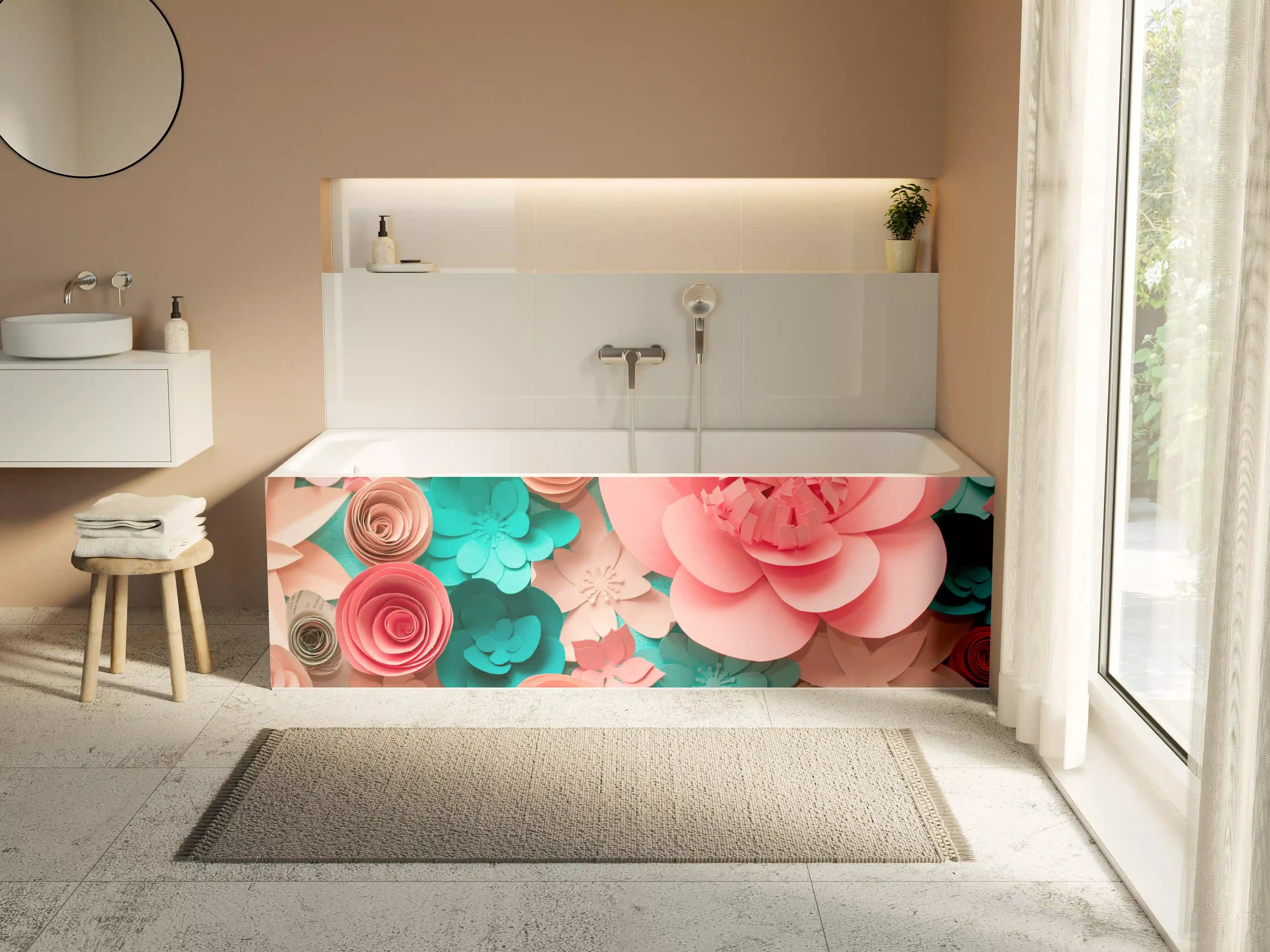 Badewannen-Rückwand -  bunte Papier Blumen Komposition
