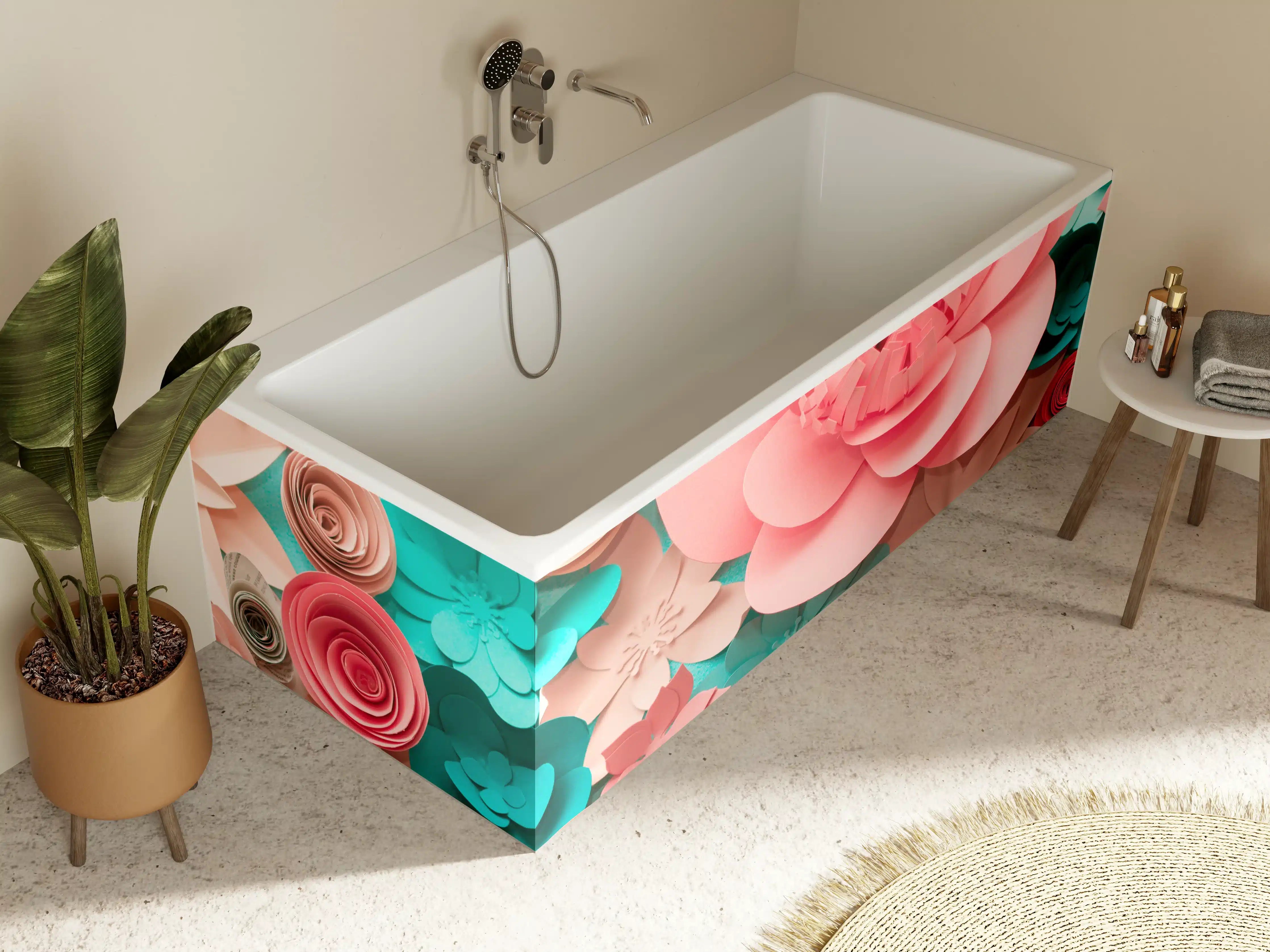 Badewannen-Rückwand -  bunte Papier Blumen Komposition