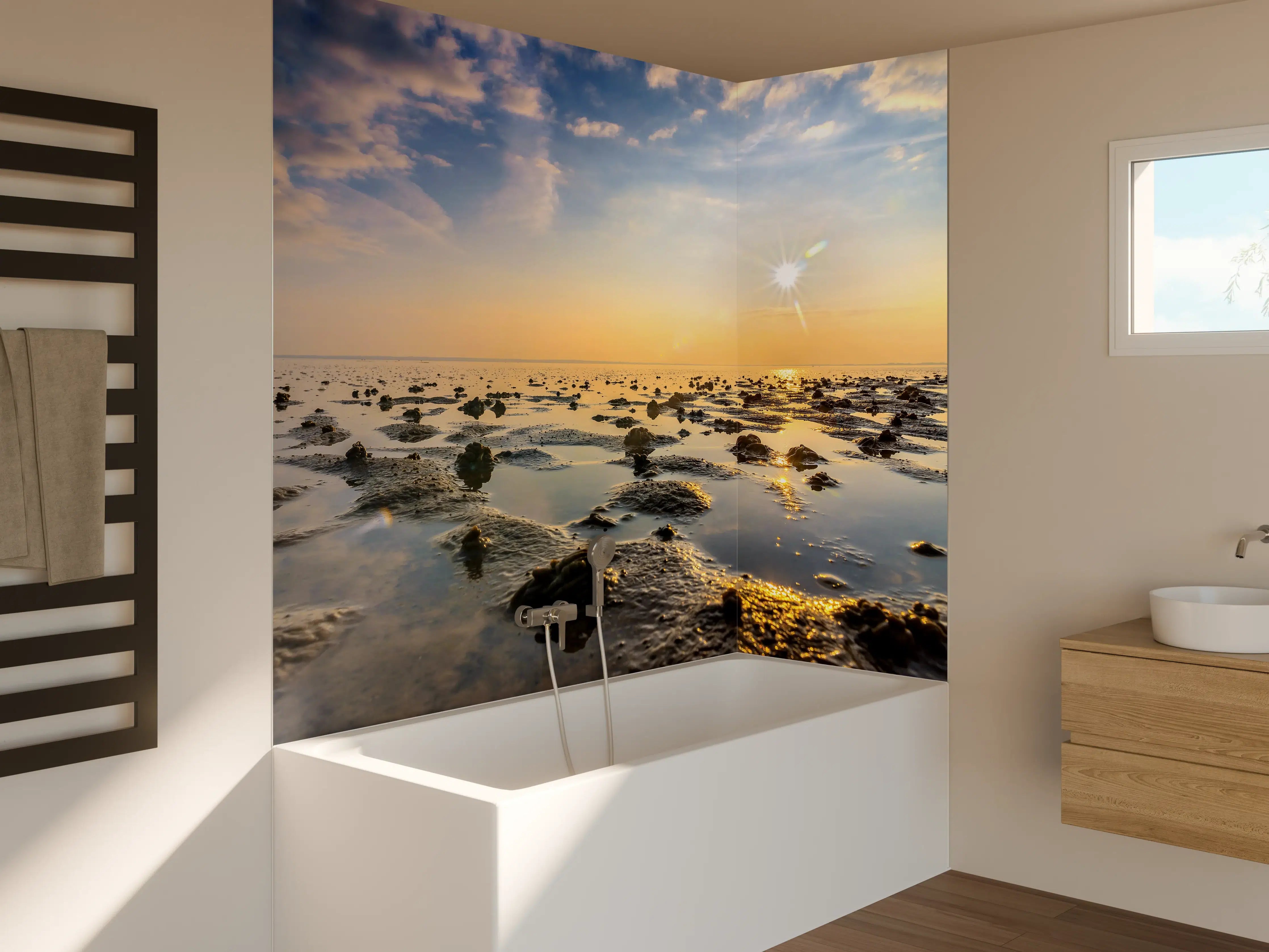 Badewannen-Rückwand -  endlose Küste der Nordsee 