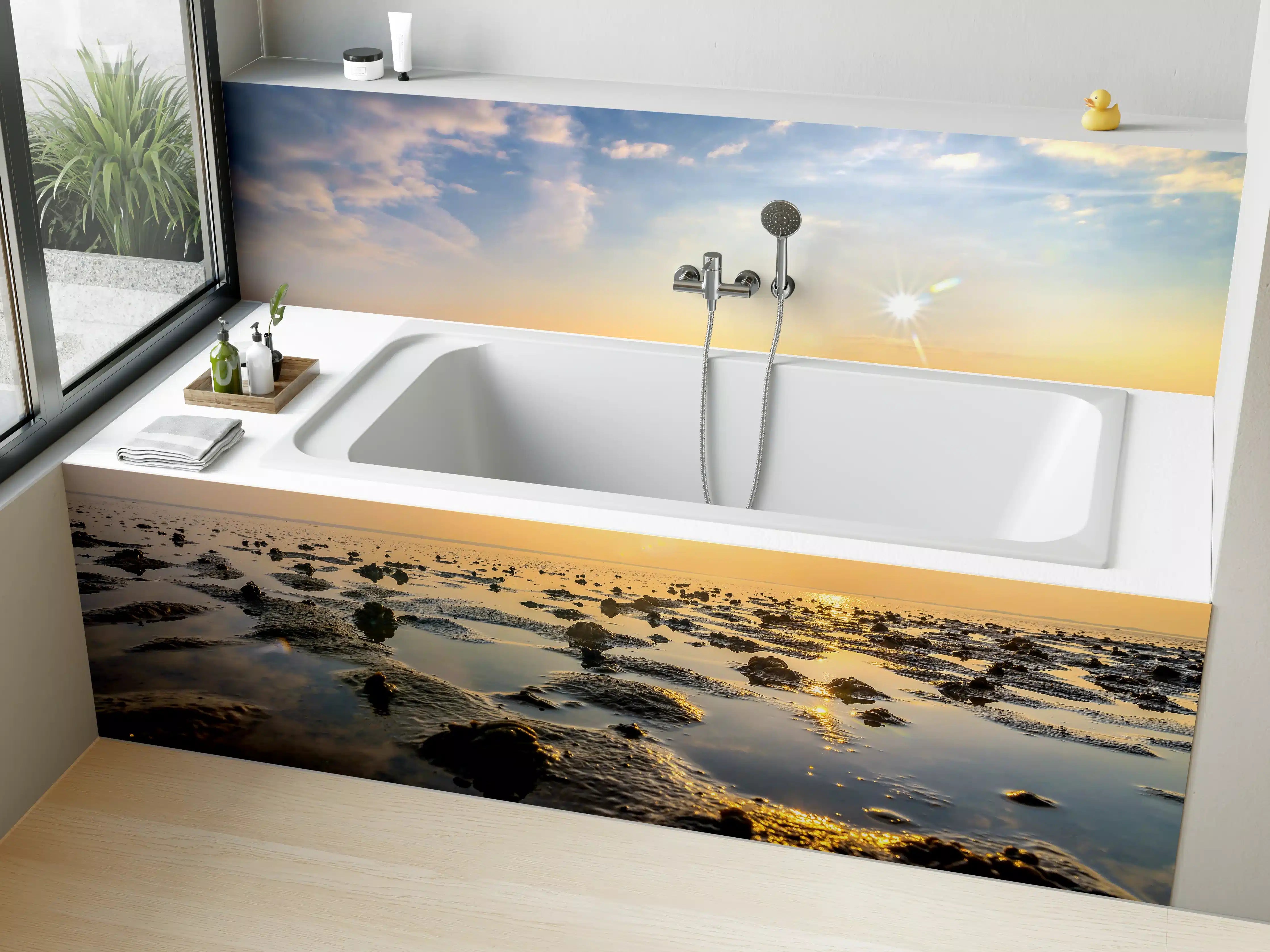 Badewannen-Rückwand -  endlose Küste der Nordsee 