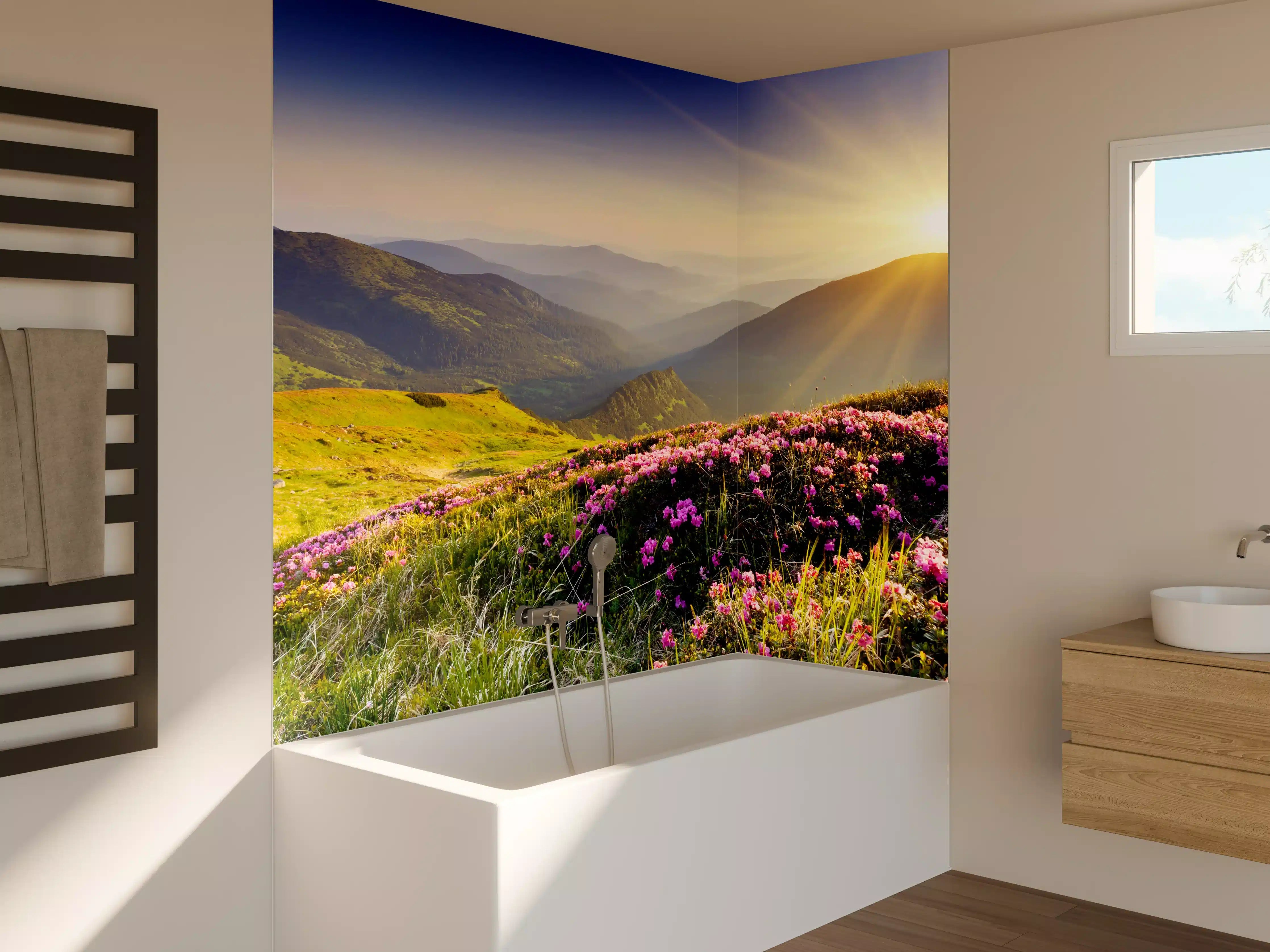 Badewannen-Rückwand -  ruhige Berglandschaft in der Schweiz