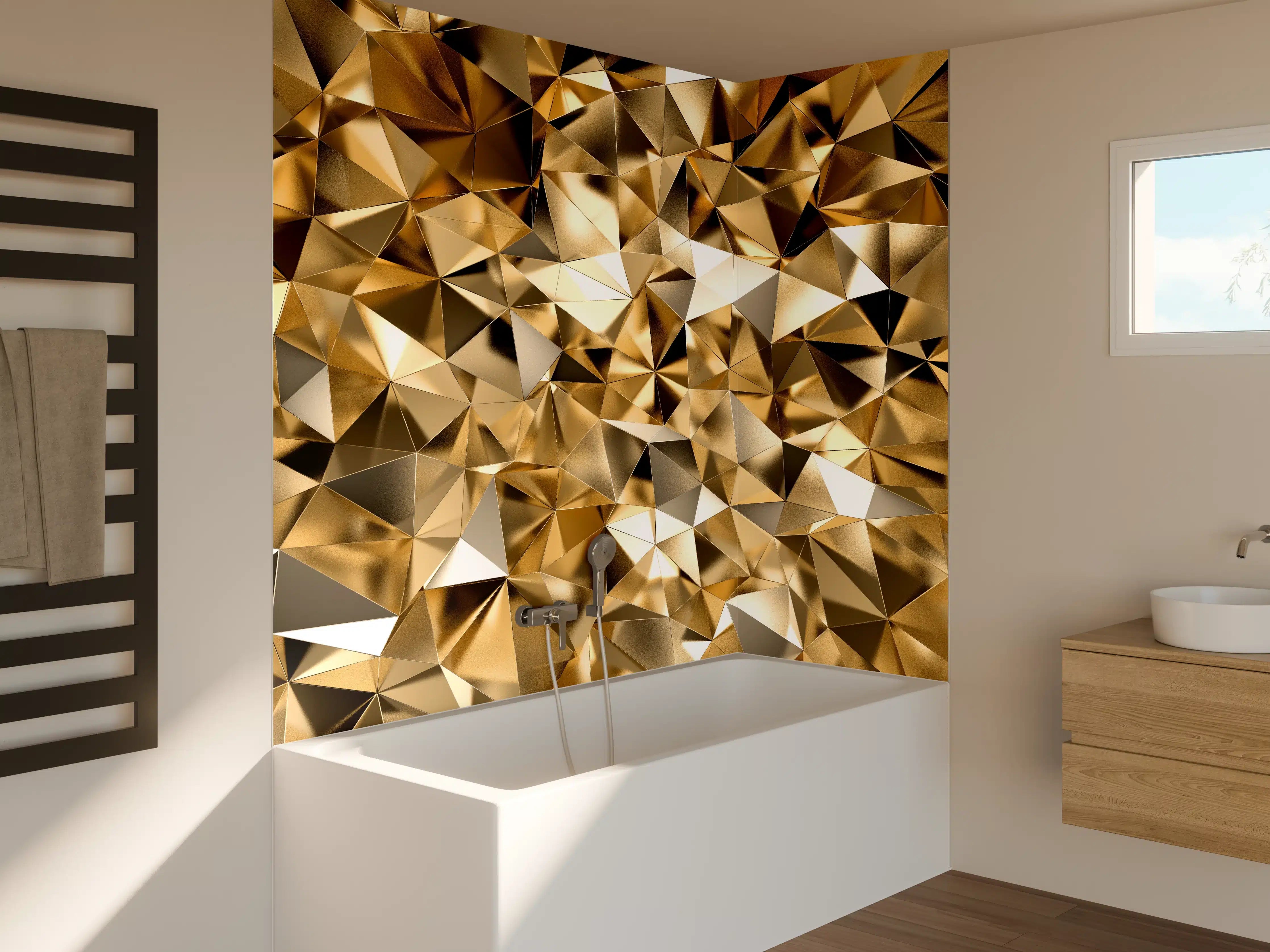 Badewannen-Rückwand - 3D Goldenes Kristall Design