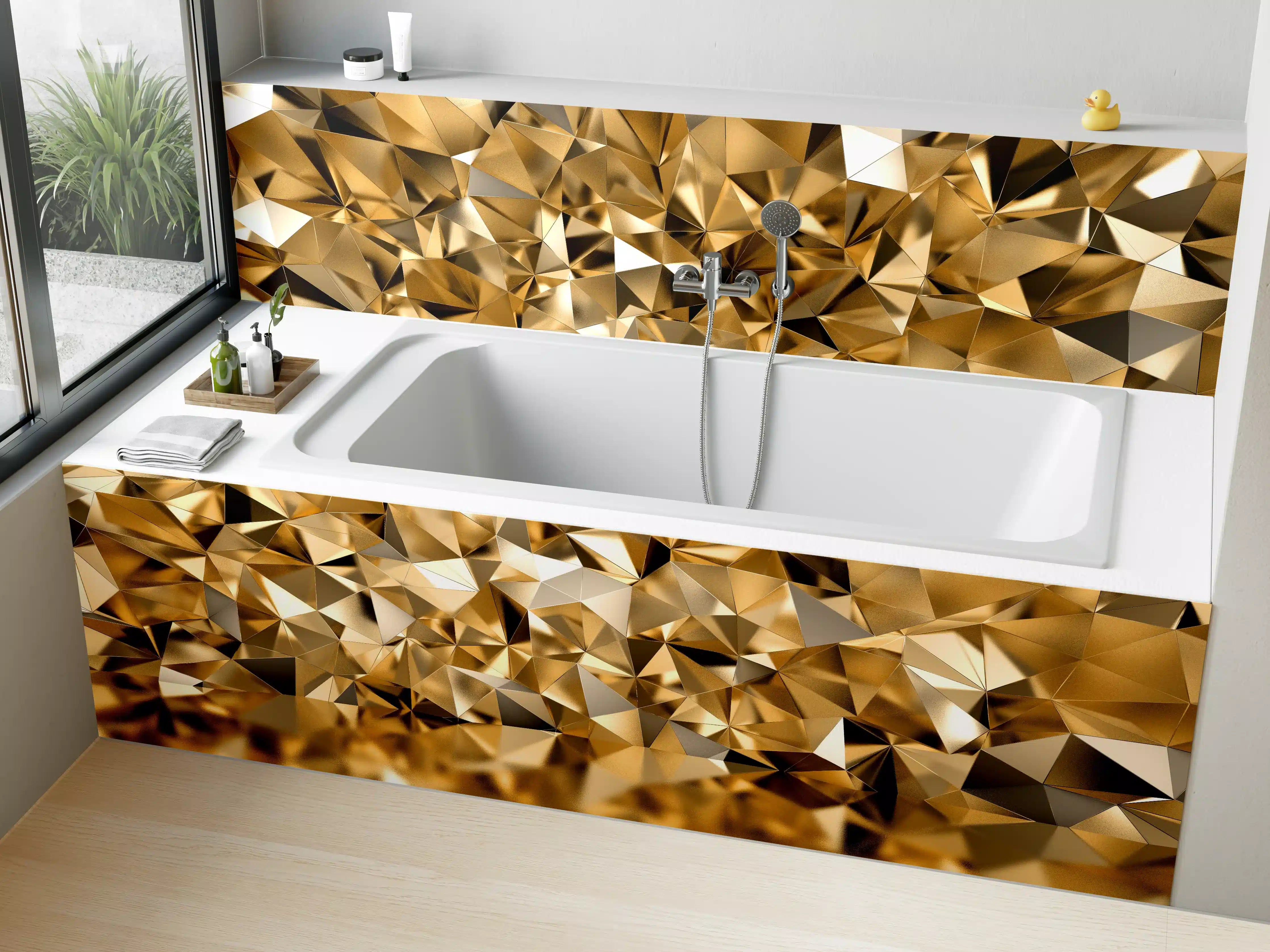 Badewannen-Rückwand - 3D Illustration - Goldenes Design