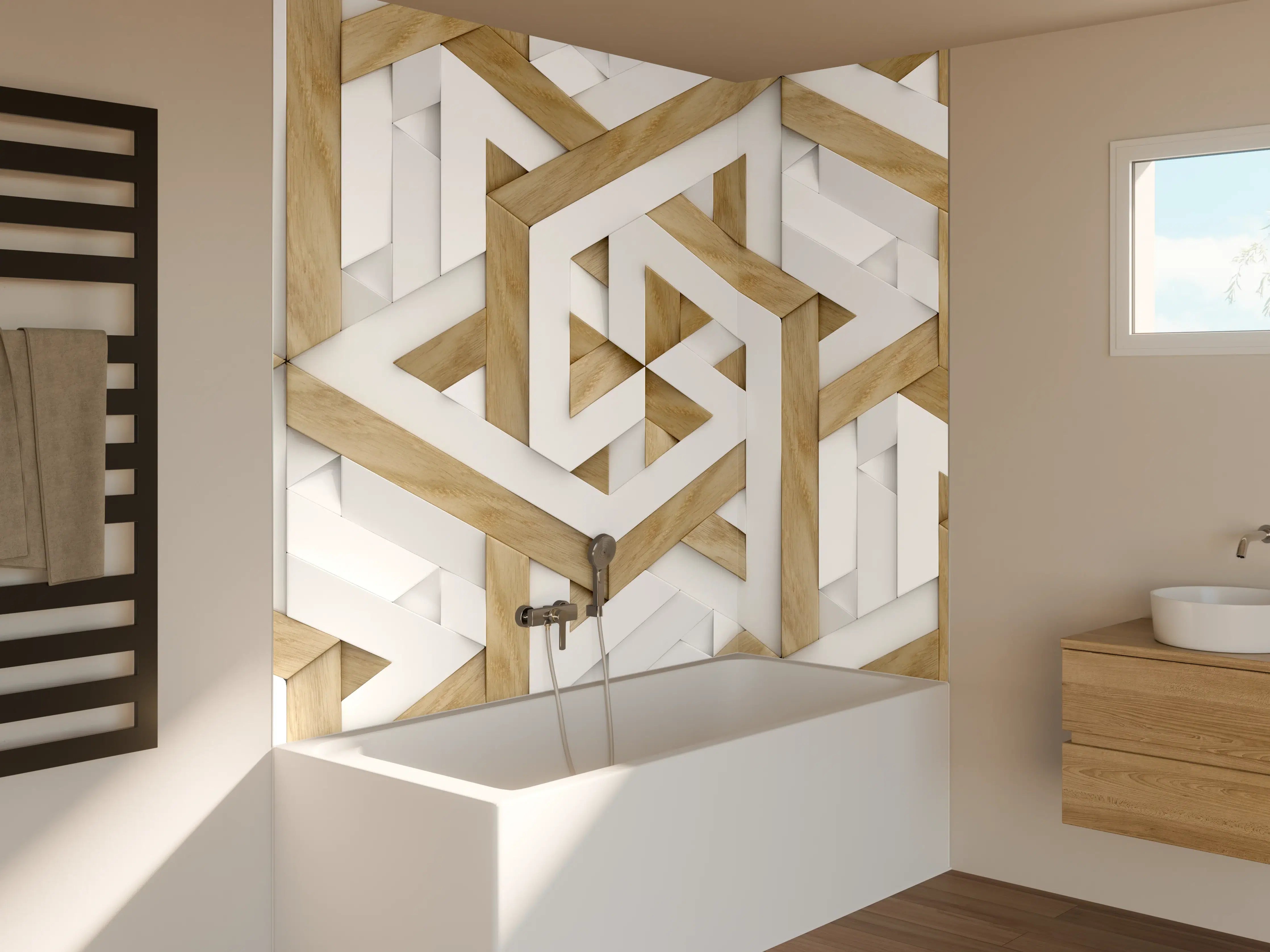 Badewannen-Rückwand - 3D Tapete - Mosaik Muster