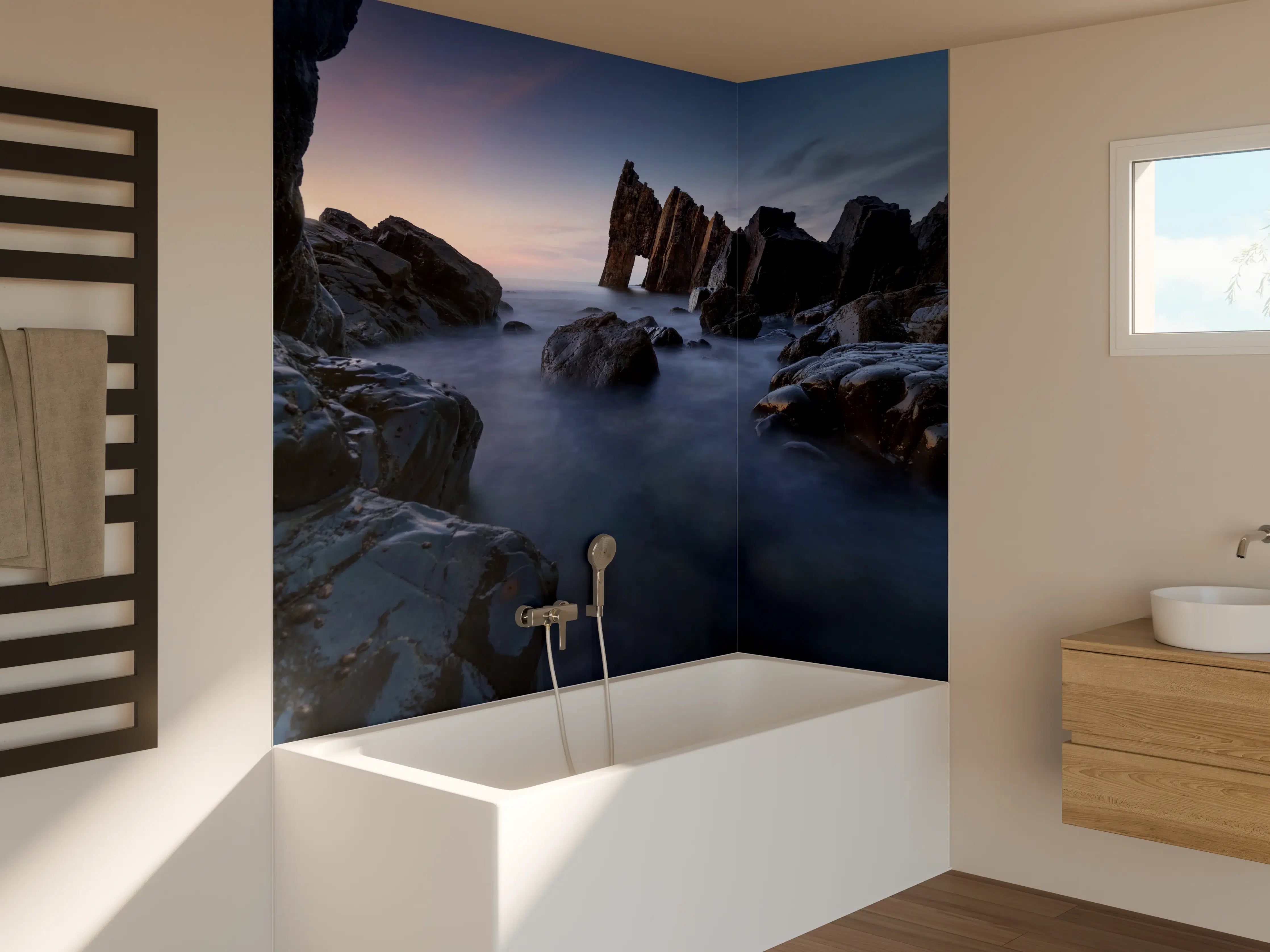 Badewannen-Rückwand - Abendlicht Küstenpanorama
