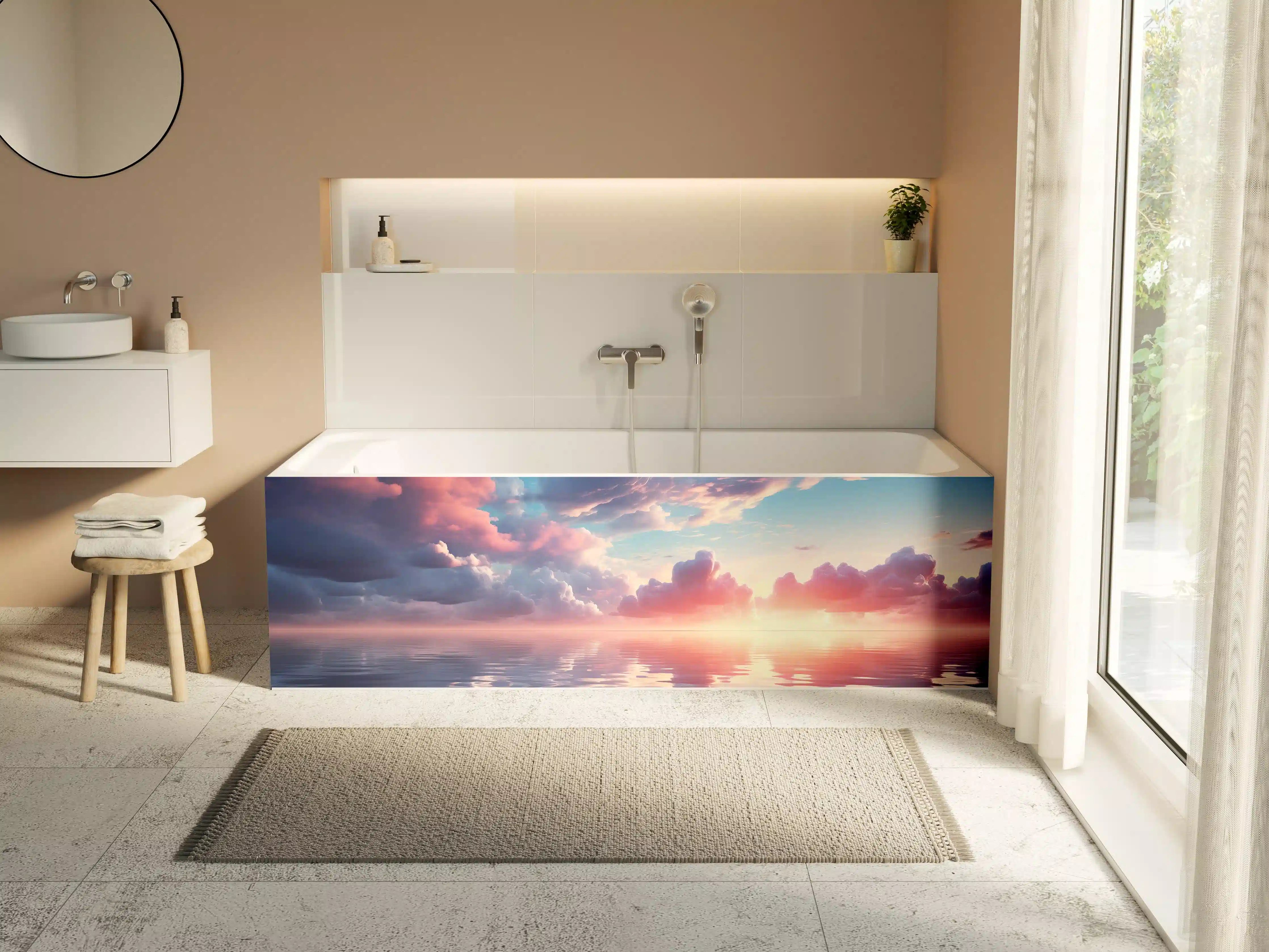 Badewannen-Rückwand - Abendrot über stillen Wellen