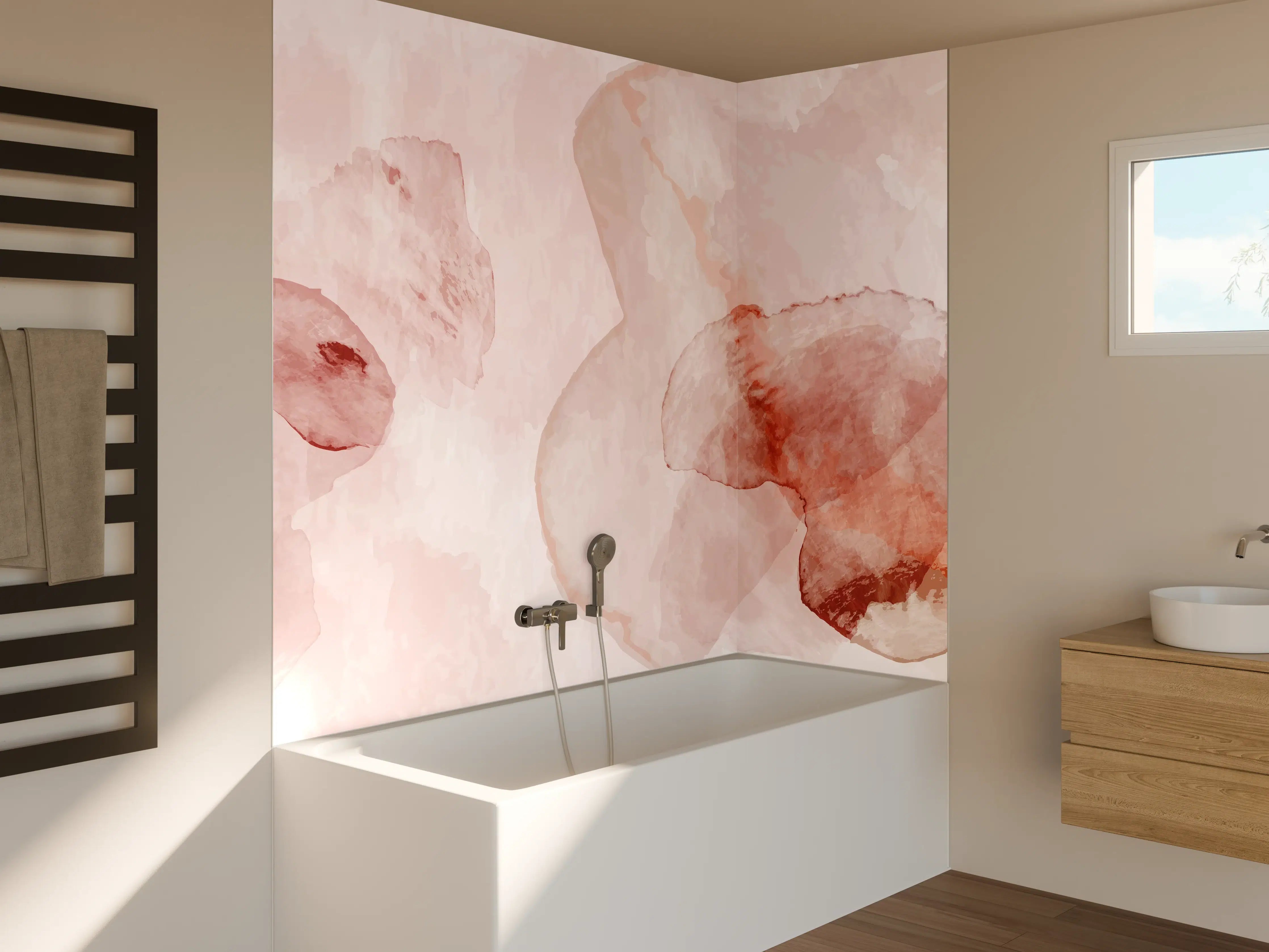 Badewannen-Rückwand - Abstrakte Aquarell Rosa Töne