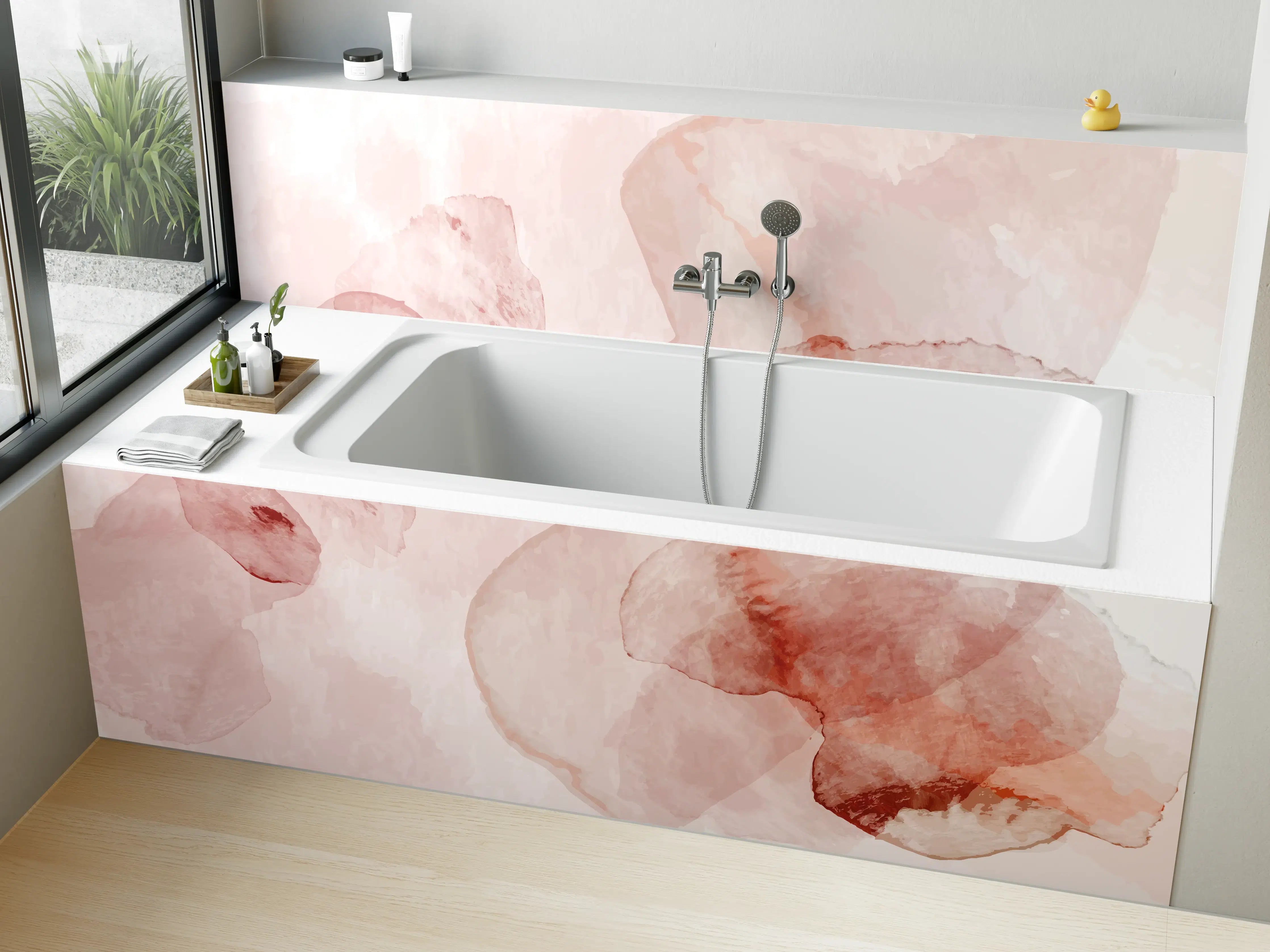 Badewannen-Rückwand - Abstrakte Aquarell Rosa Töne