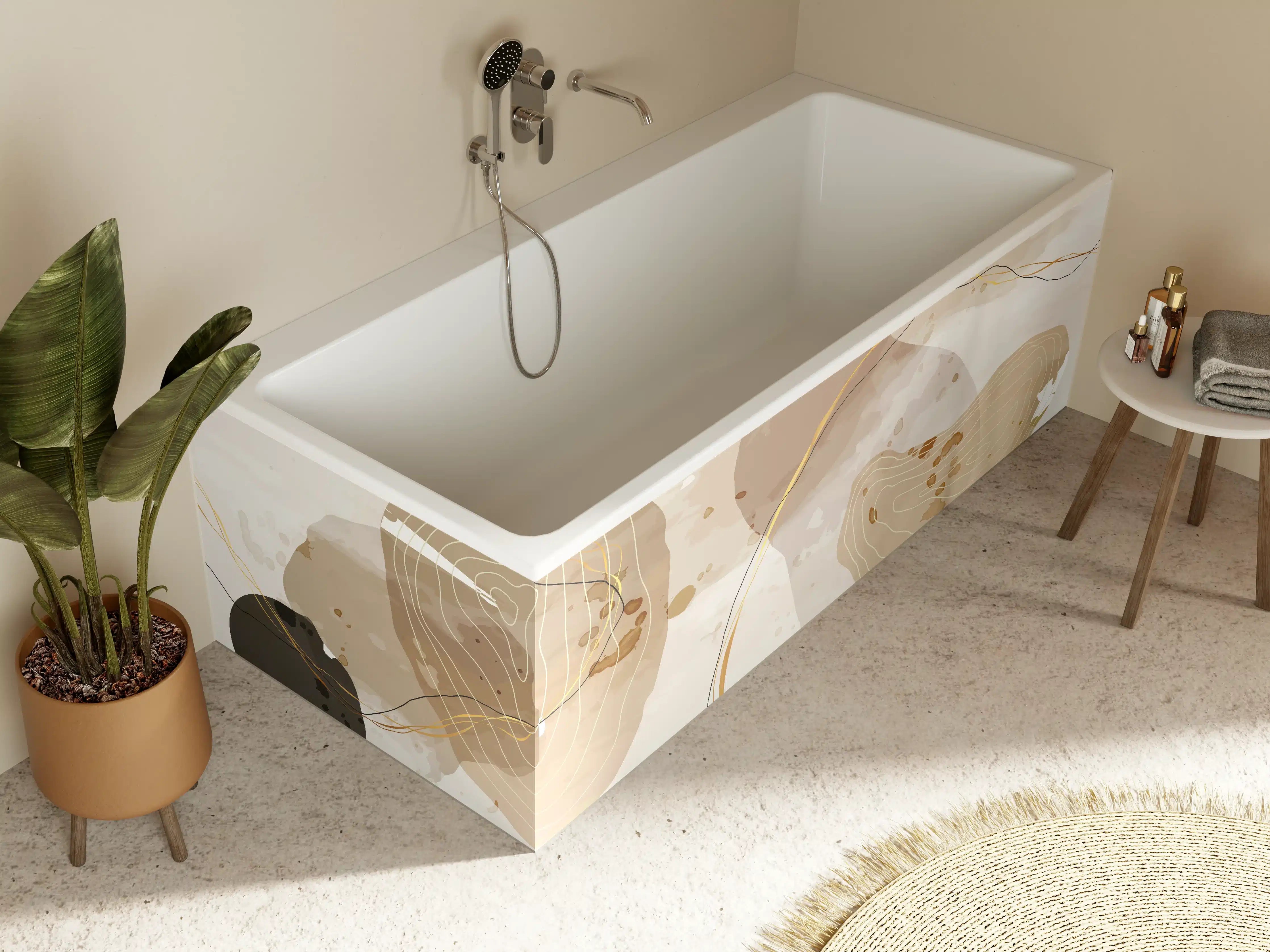 Badewannen-Rückwand - Abstrakte Beige-Braune Linienkunst
