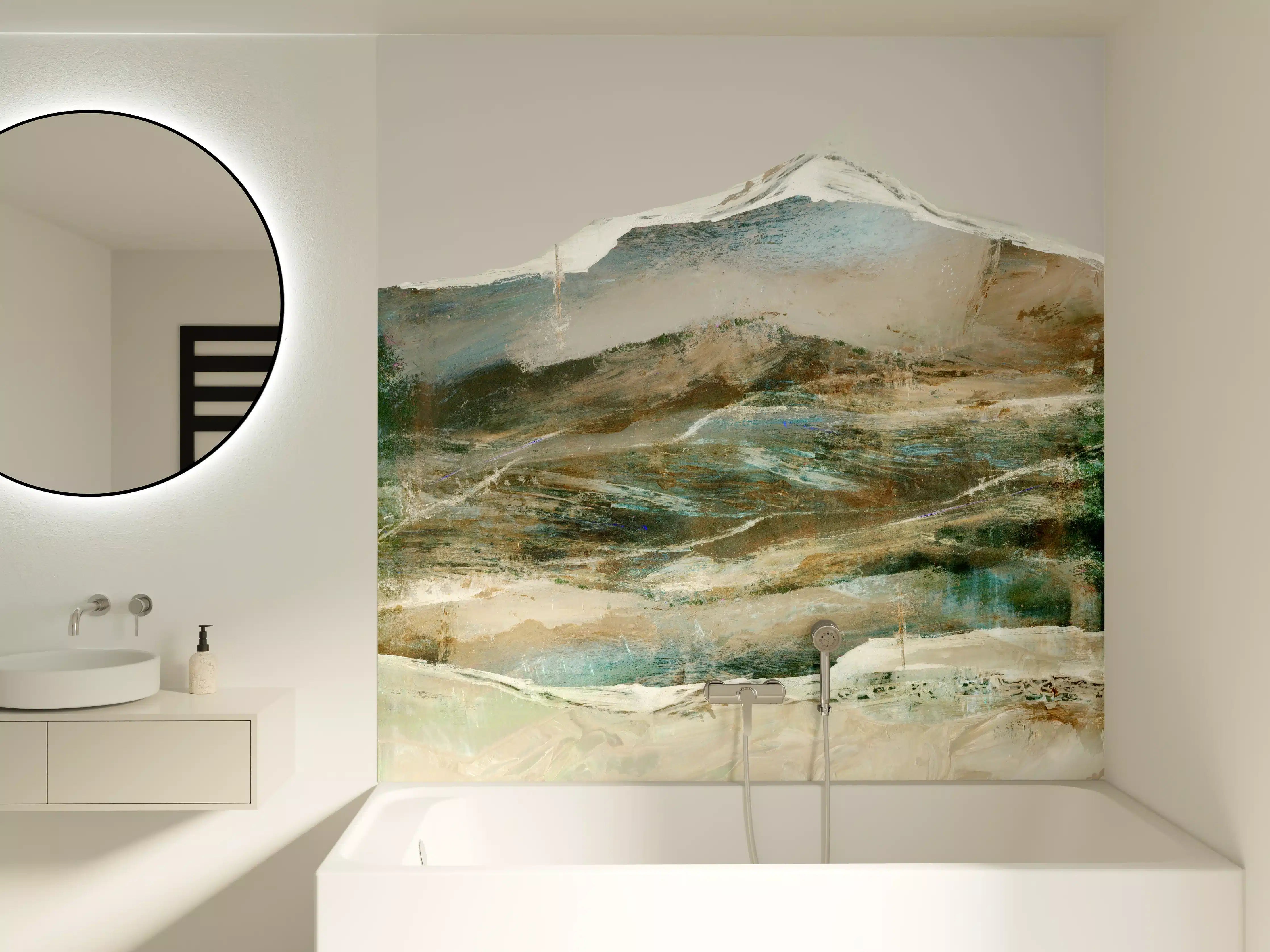 Badewannen-Rückwand - Abstrakte Berglandschaft Pastelltöne