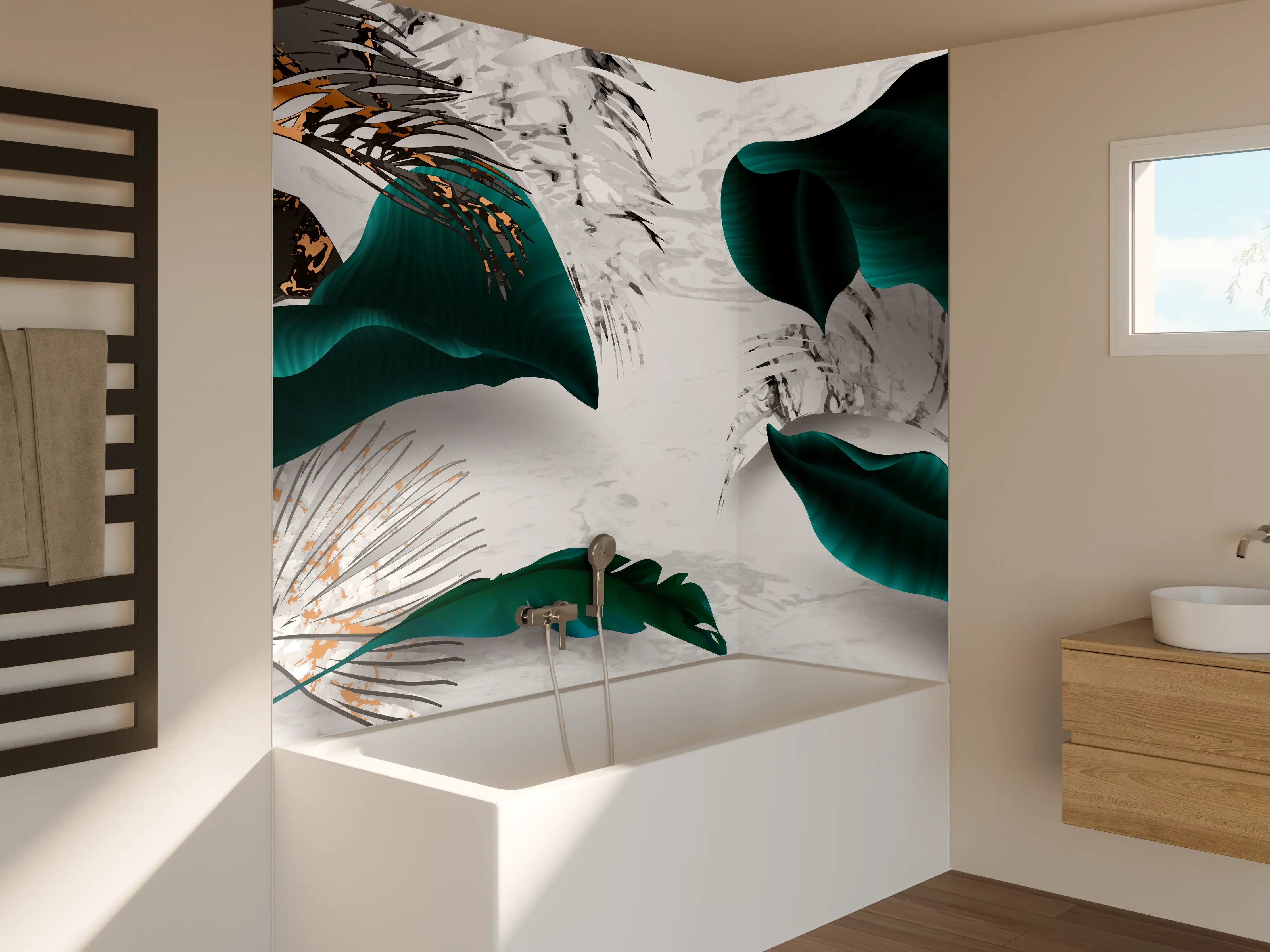 Badewannen-Rückwand - Abstrakte Blatt Gold Grau Kunst