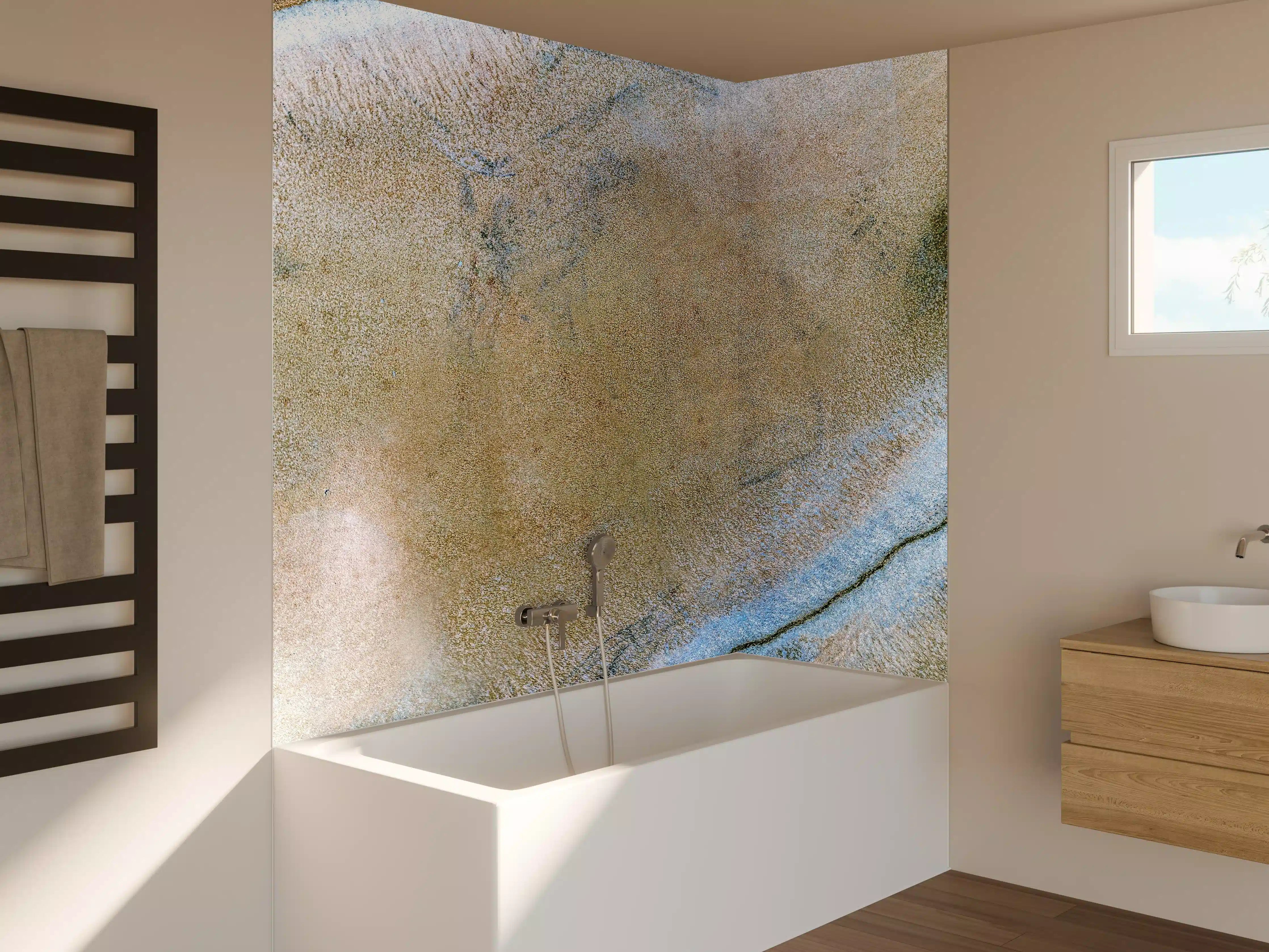 Badewannen-Rückwand - Abstrakte Blau-Braun-Kunststruktur