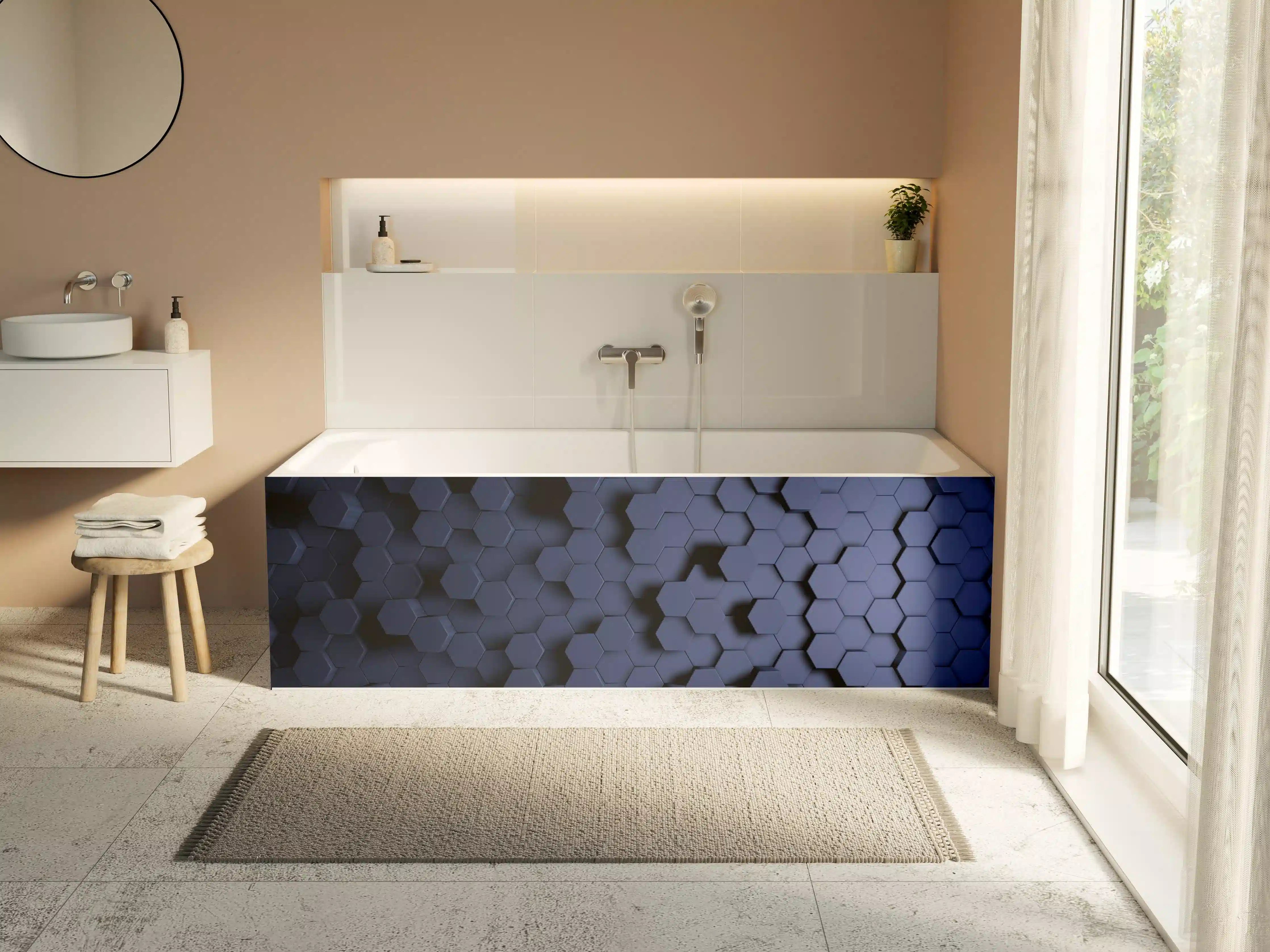 Badewannen-Rückwand - Abstrakte Blau-Hexagon-Struktur