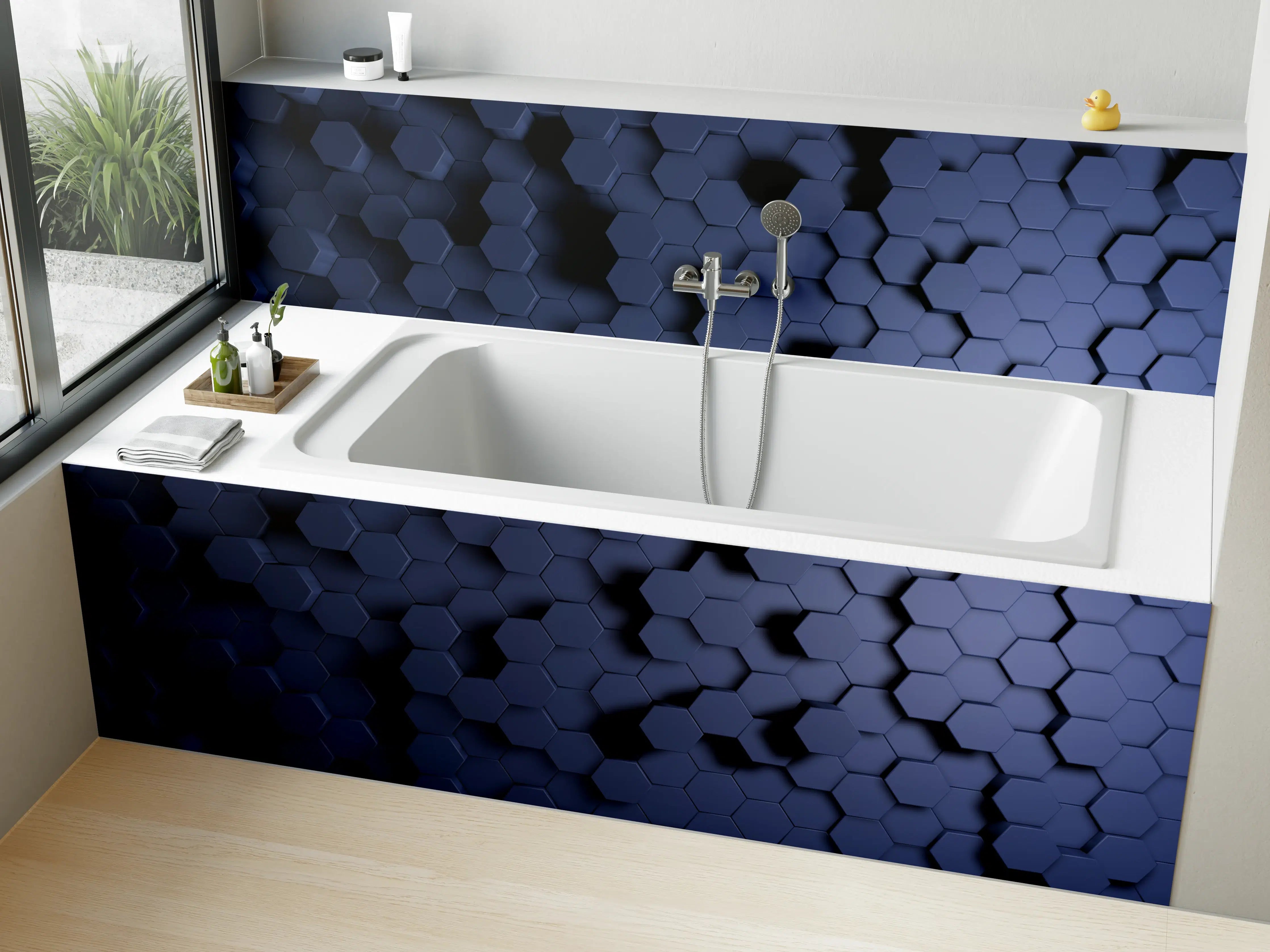 Badewannen-Rückwand - Abstrakte Blau-Hexagon-Struktur