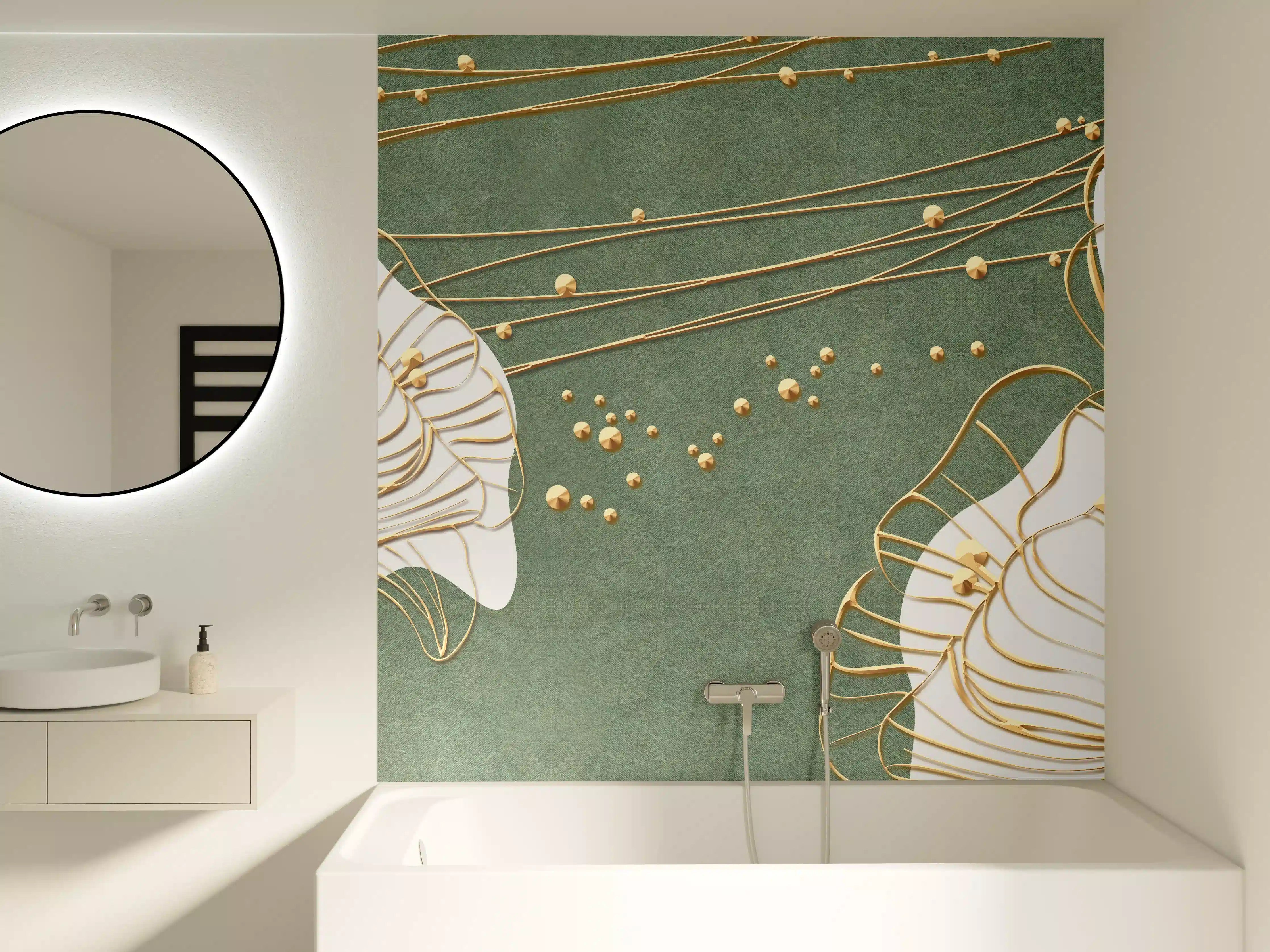 Badewannen-Rückwand - Abstrakte Blumen Beige Grün