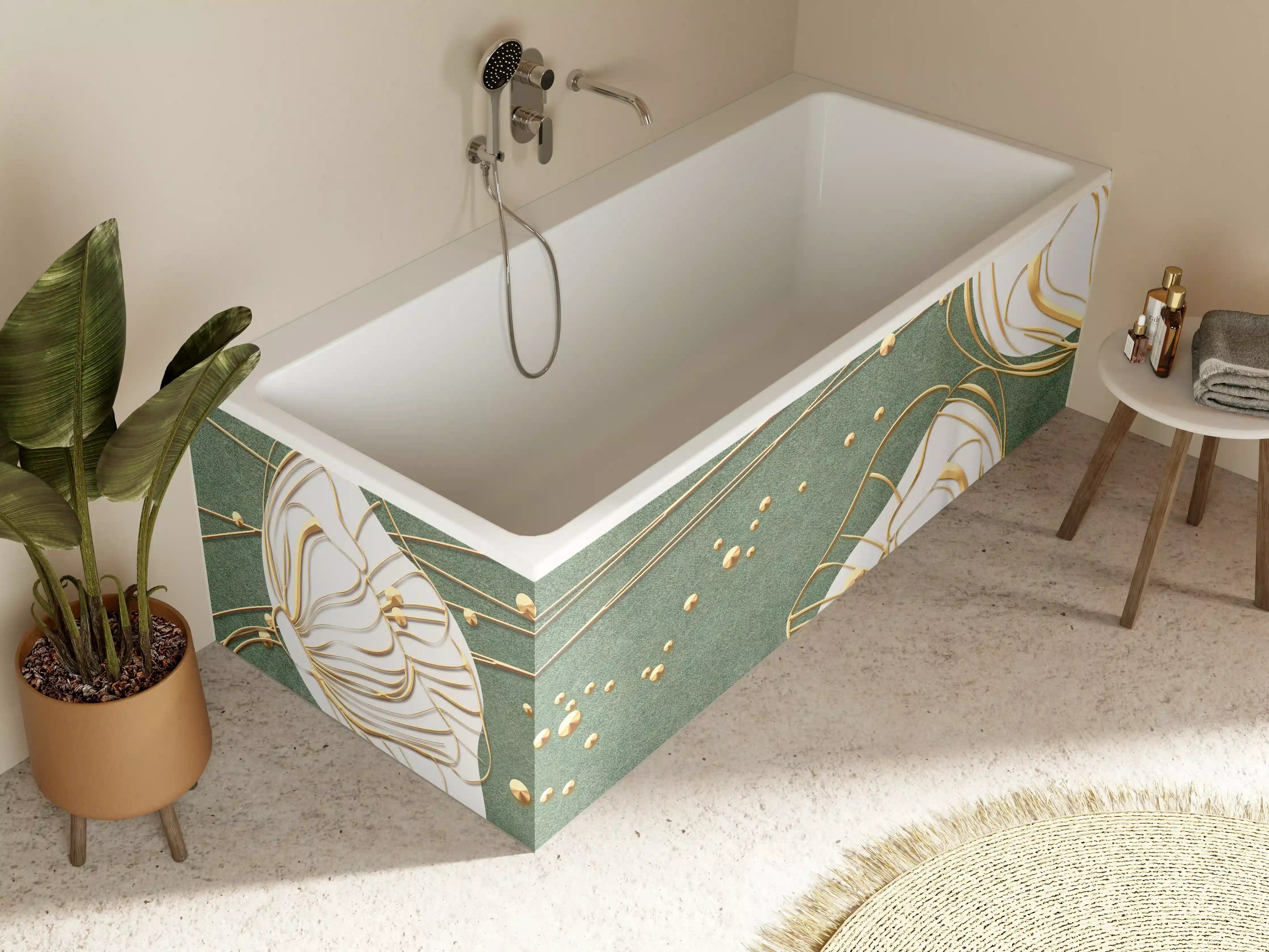 Badewannen-Rückwand - Abstrakte Blumen Beige Grün