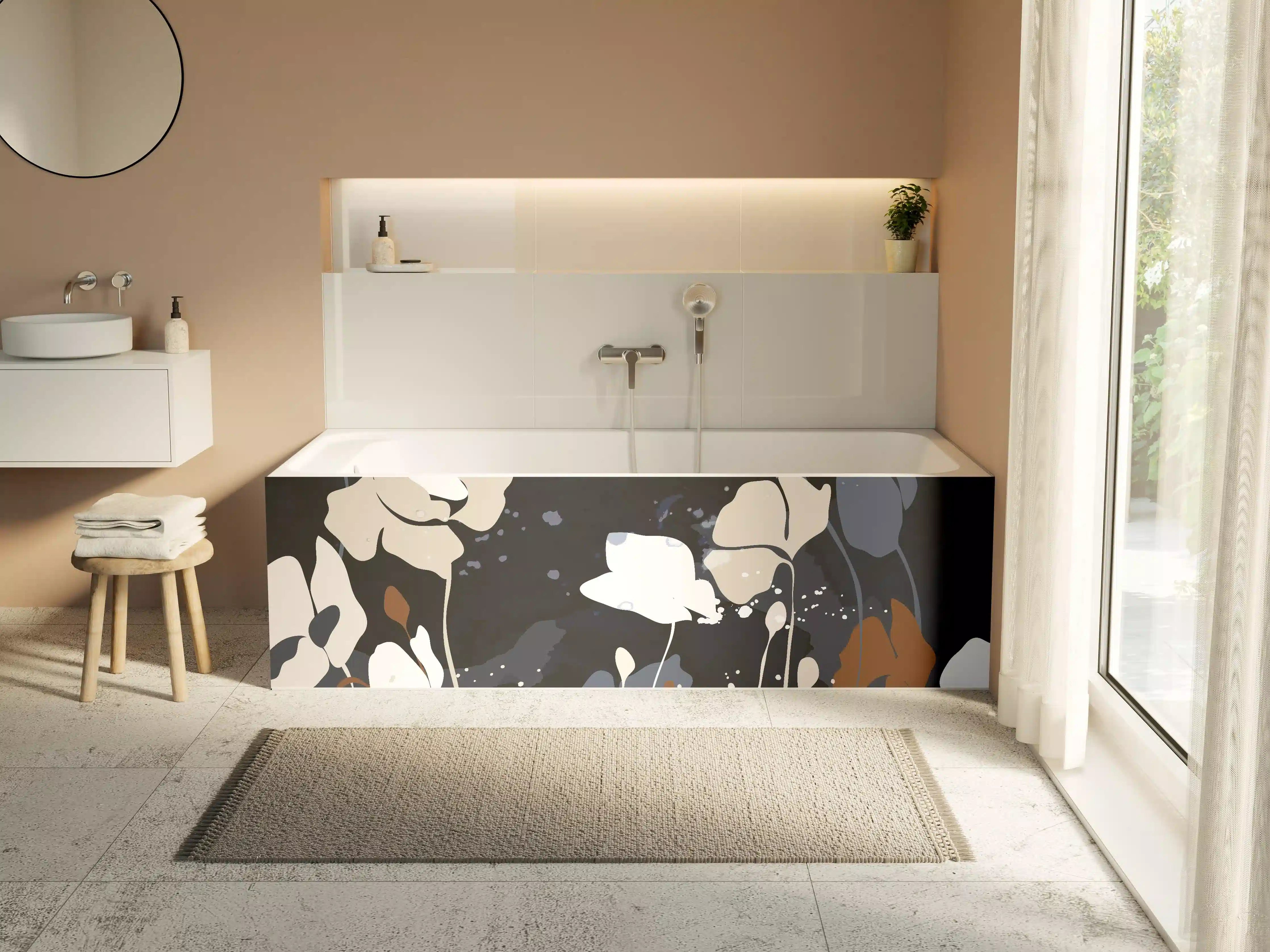 Badewannen-Rückwand - Abstrakte Blumen Dunkles Design