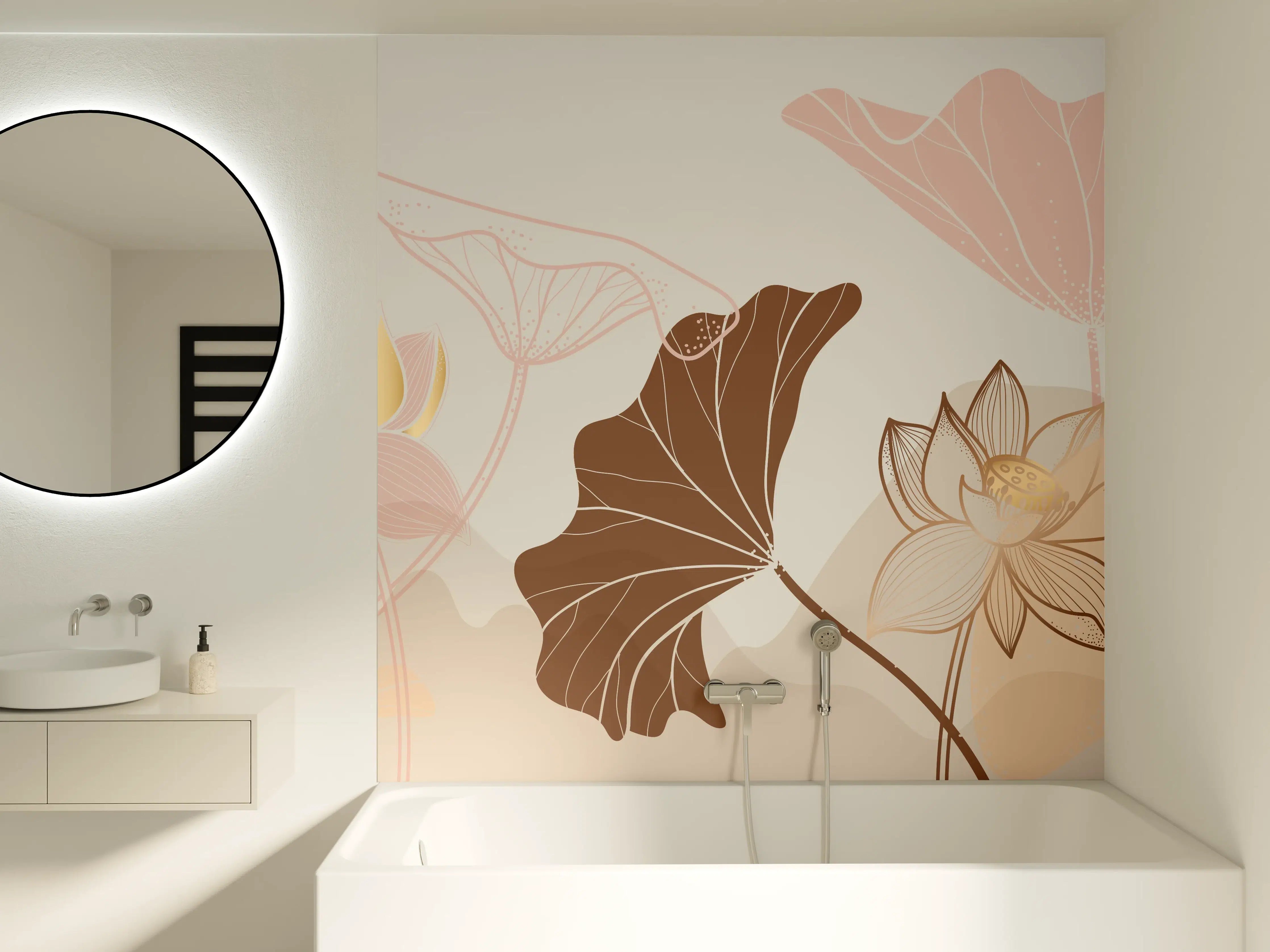 Badewannen-Rückwand - Abstrakte Blumen Zeichnung Beige