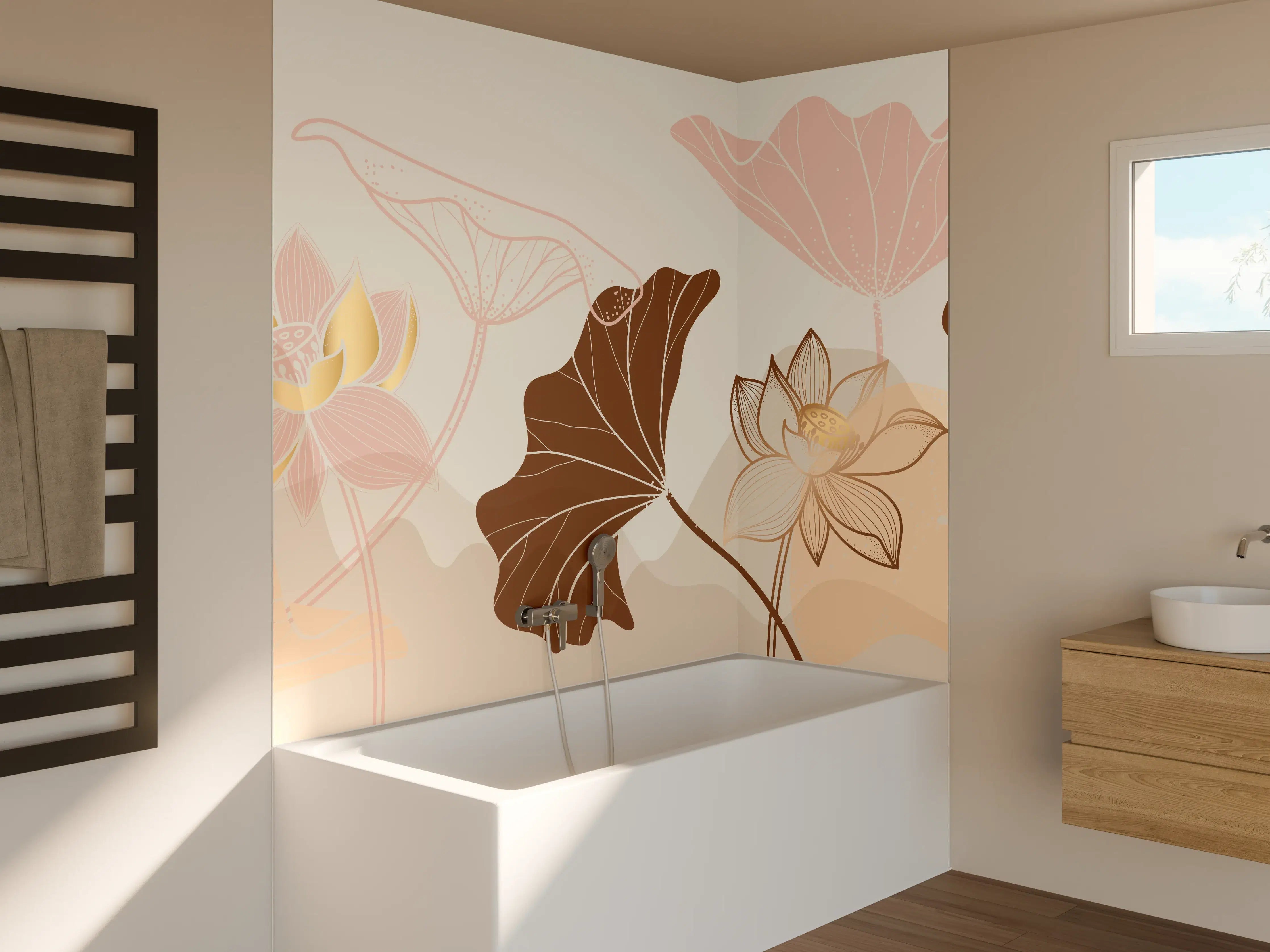 Badewannen-Rückwand - Abstrakte Blumen Zeichnung Beige