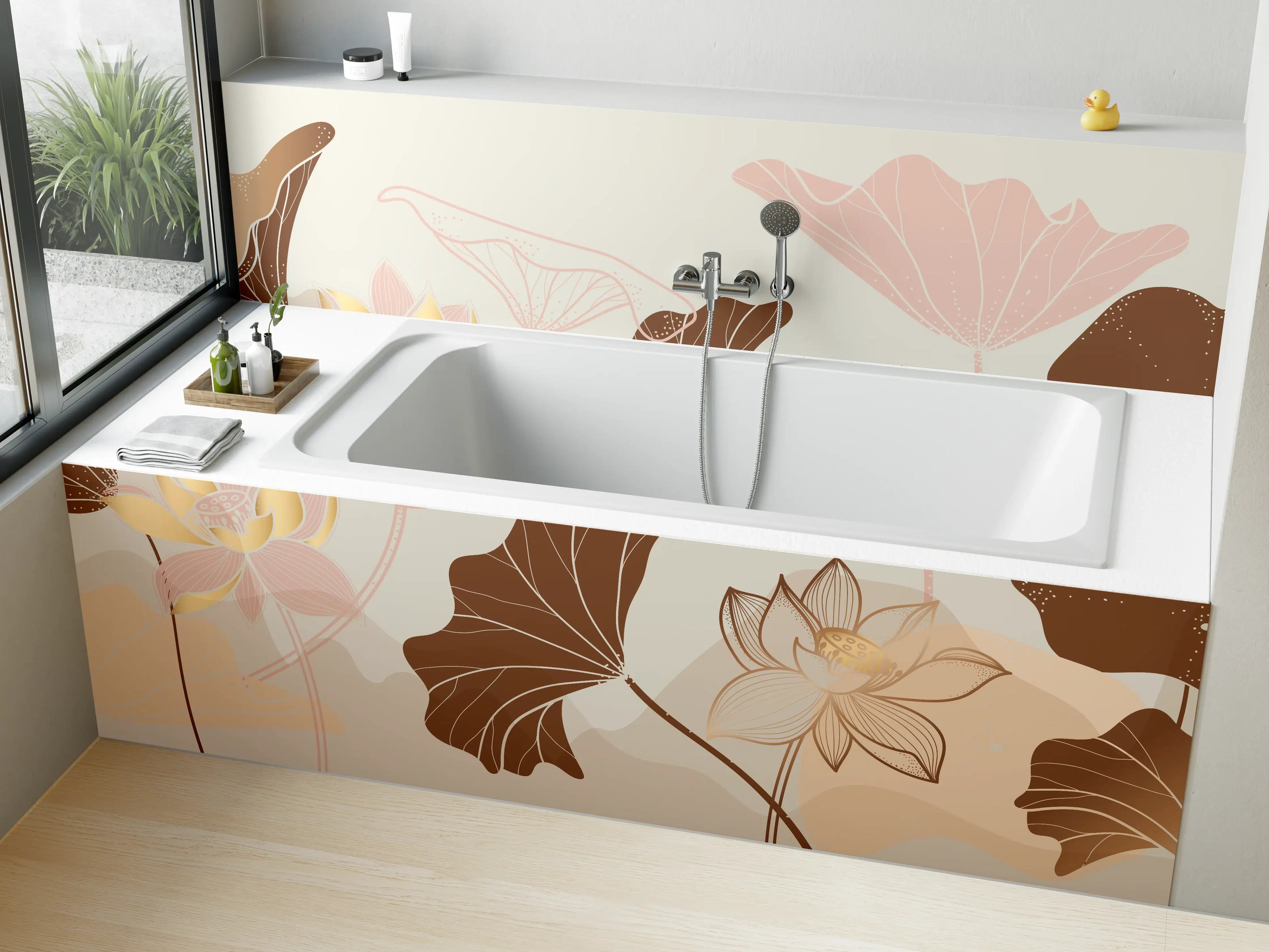 Badewannen-Rückwand - Abstrakte Blumen Zeichnung Beige