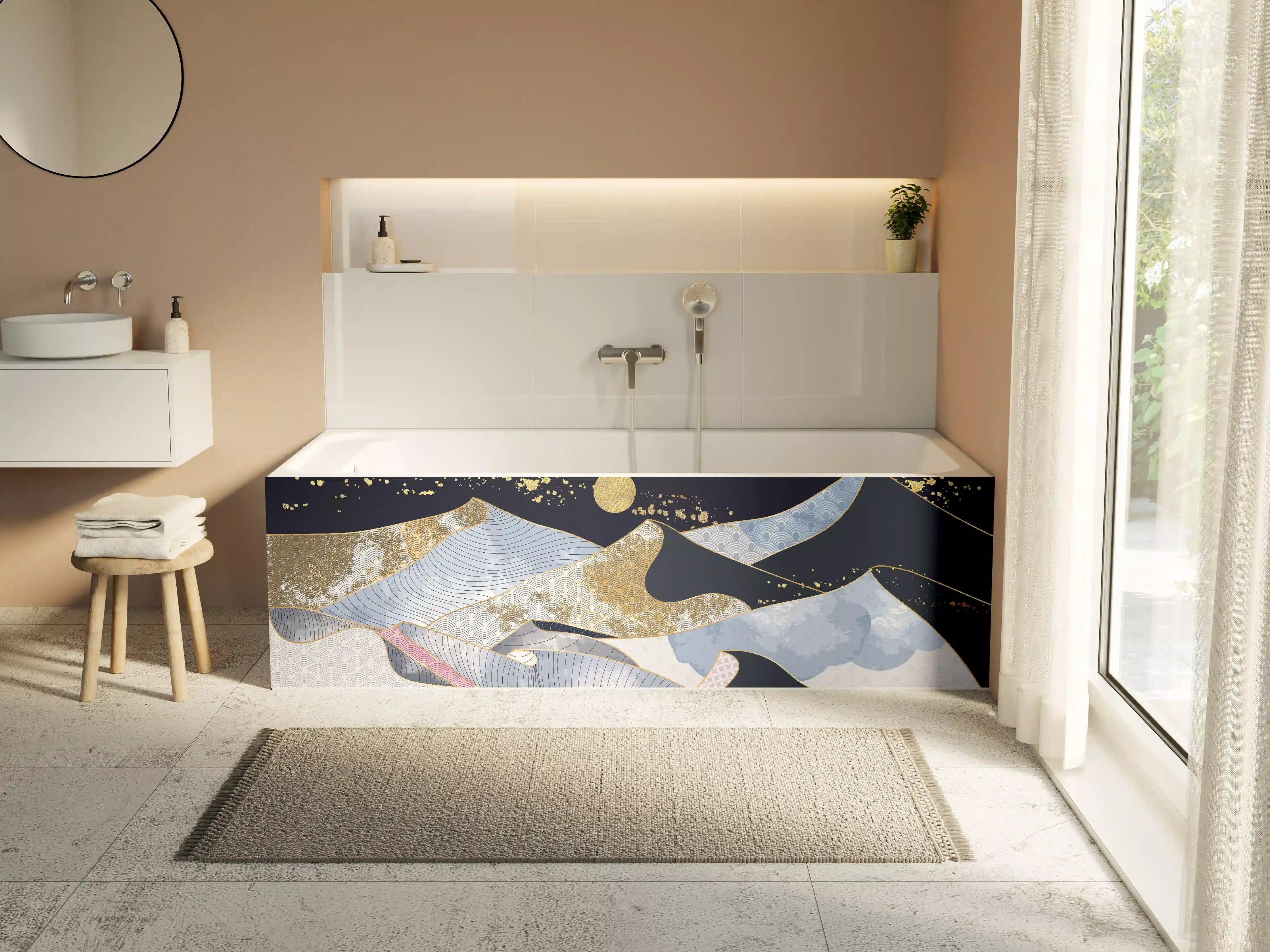 Badewannen-Rückwand - Abstrakte Gold-Mond-Nacht