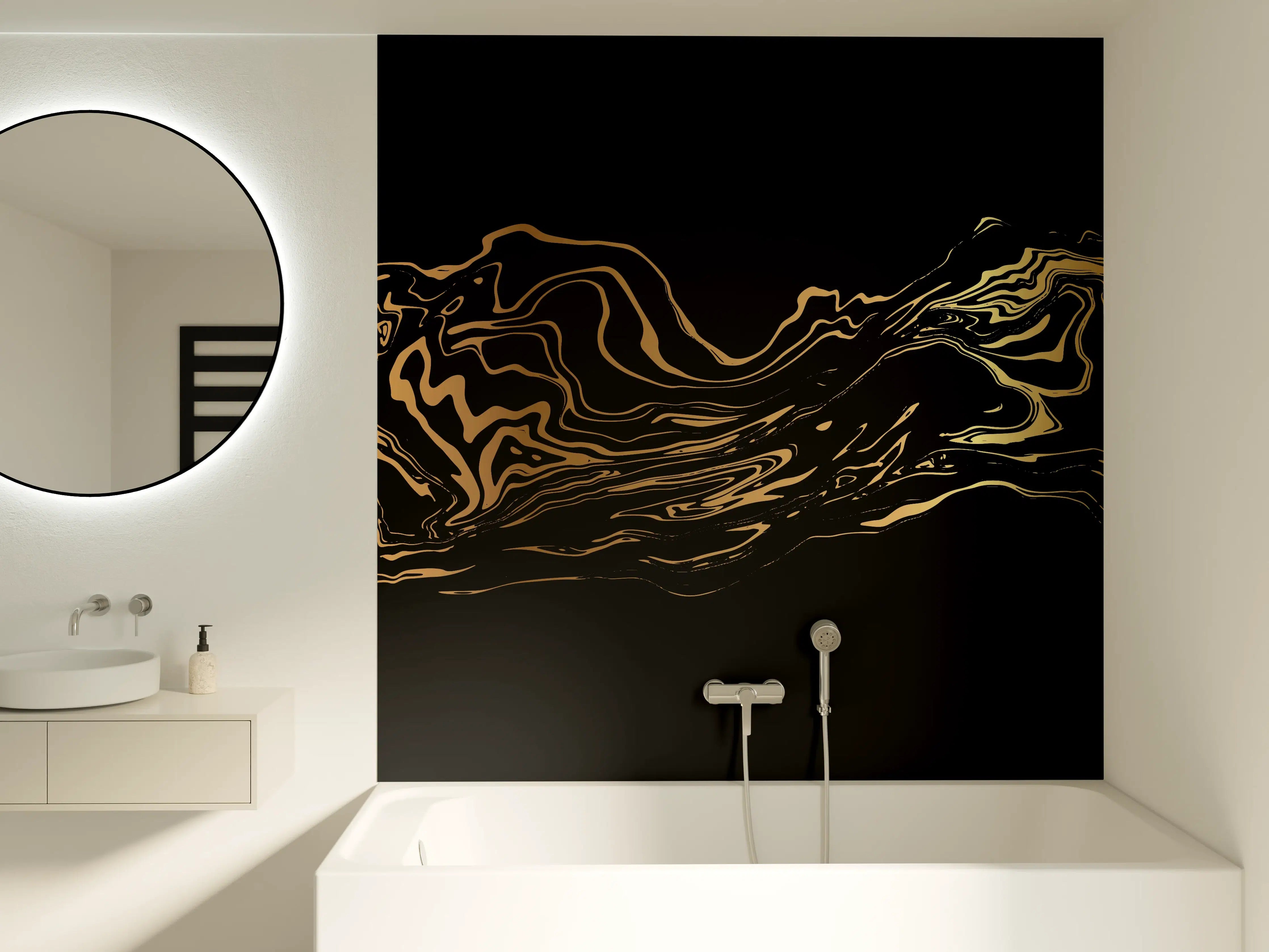 Badewannen-Rückwand - Abstrakte Gold-Schwarz Kunst