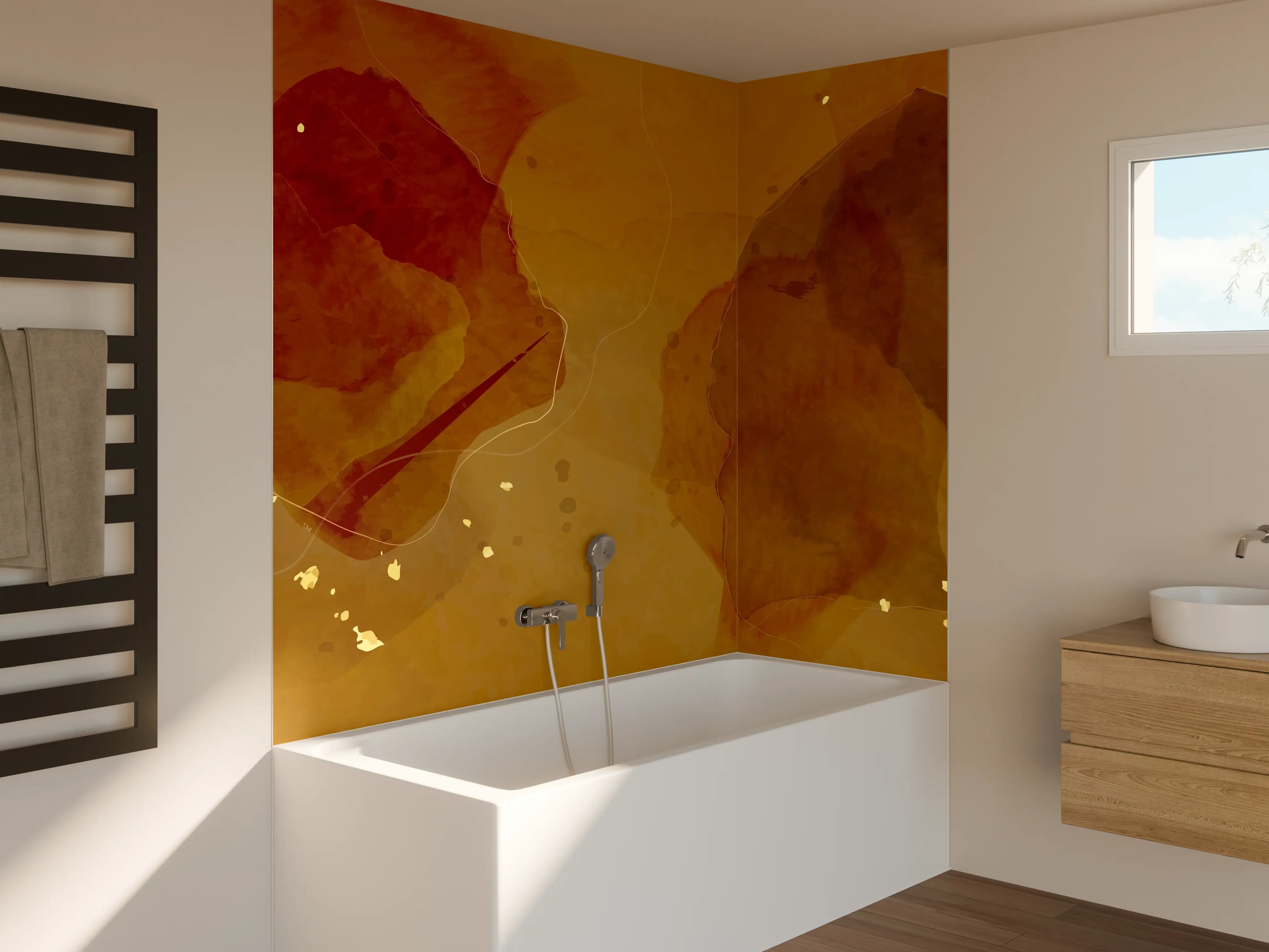 Badewannen-Rückwand - Abstrakte Goldbraune Kunst