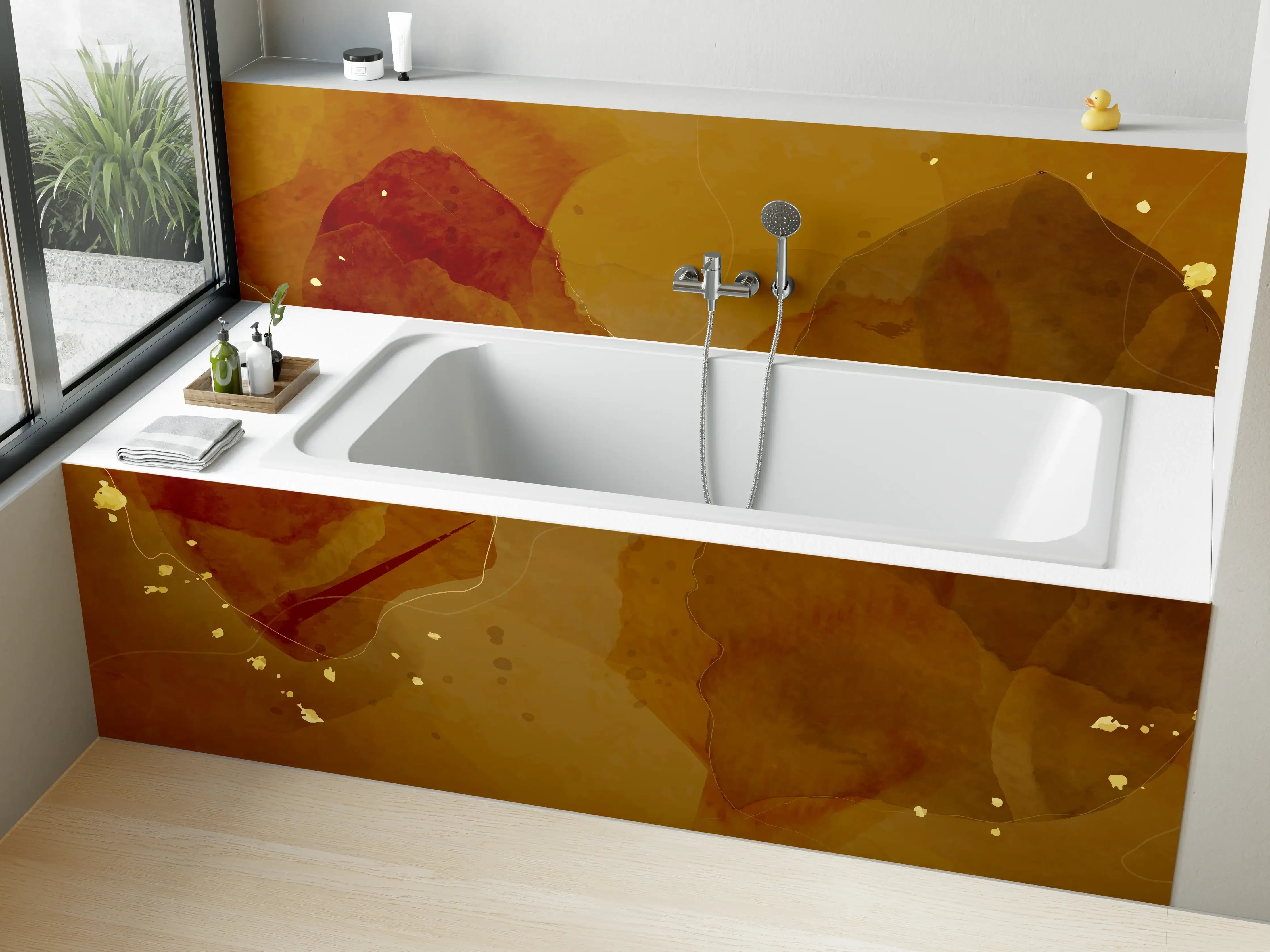 Badewannen-Rückwand - Abstrakte Goldbraune Kunst