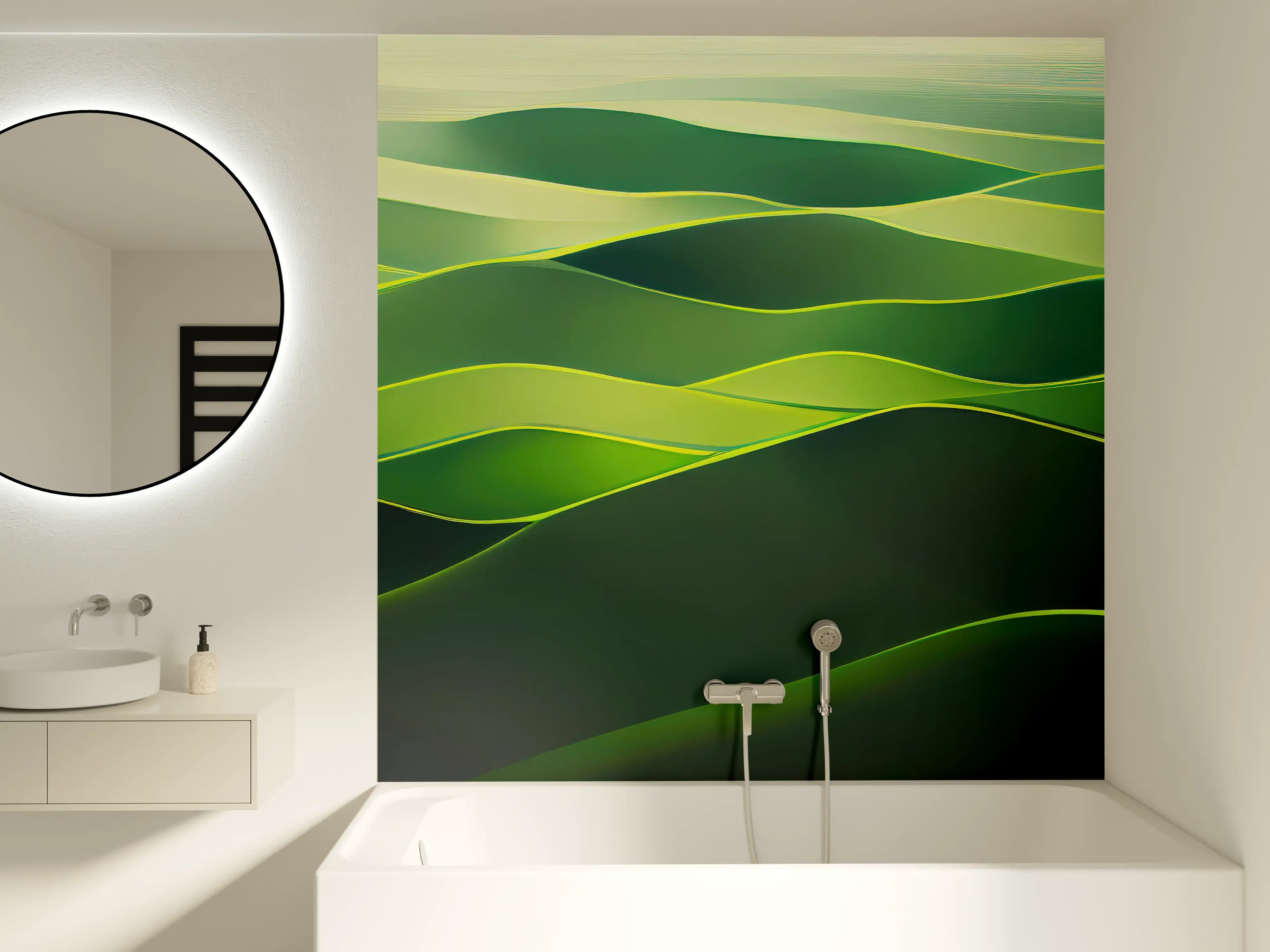 Badewannen-Rückwand - Abstrakte Grüne Landschaft Illustration
