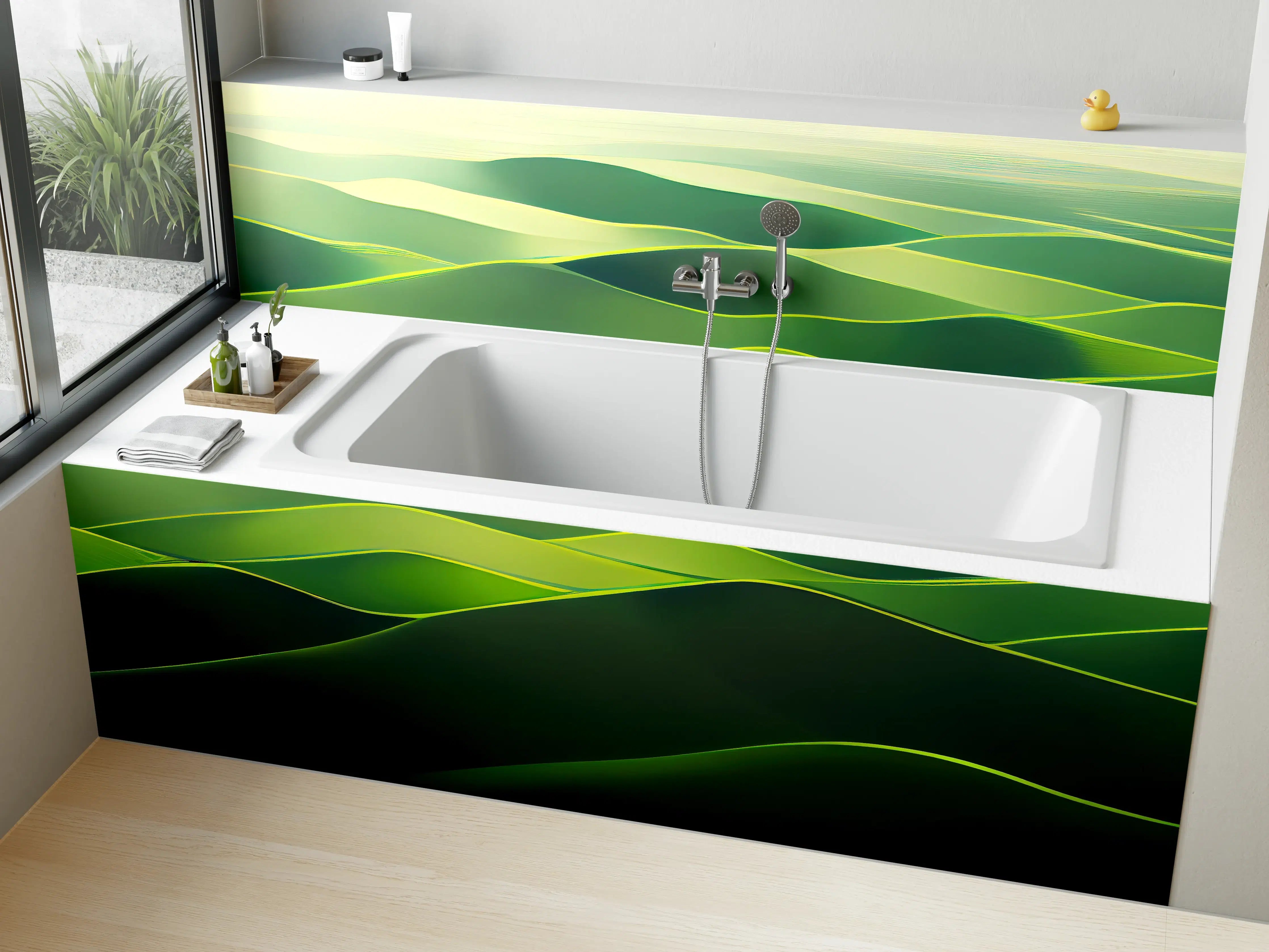 Badewannen-Rückwand - Abstrakte Grüne Landschaft Illustration