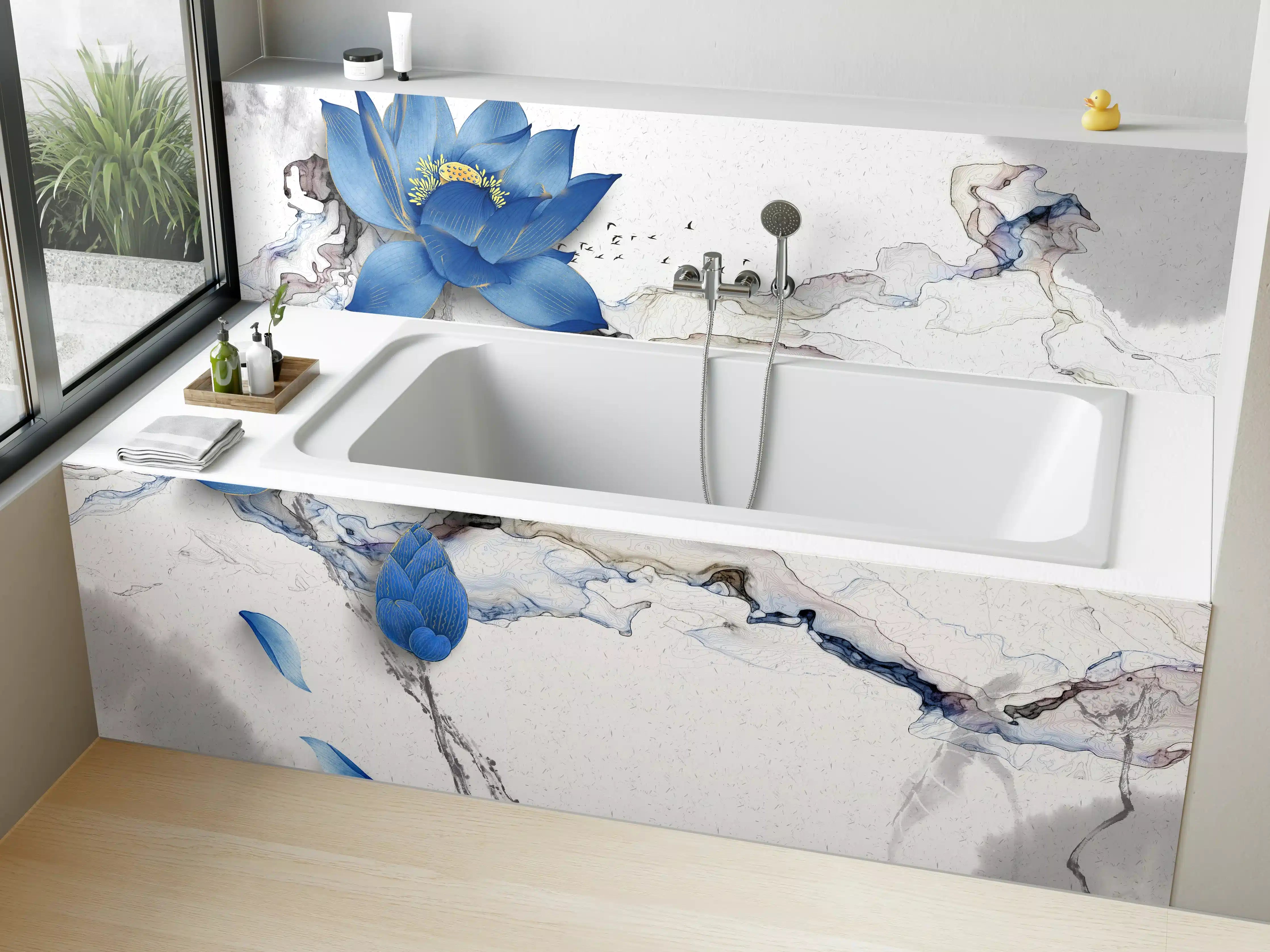 Badewannen-Rückwand - Abstrakte Illustration blauer Blume