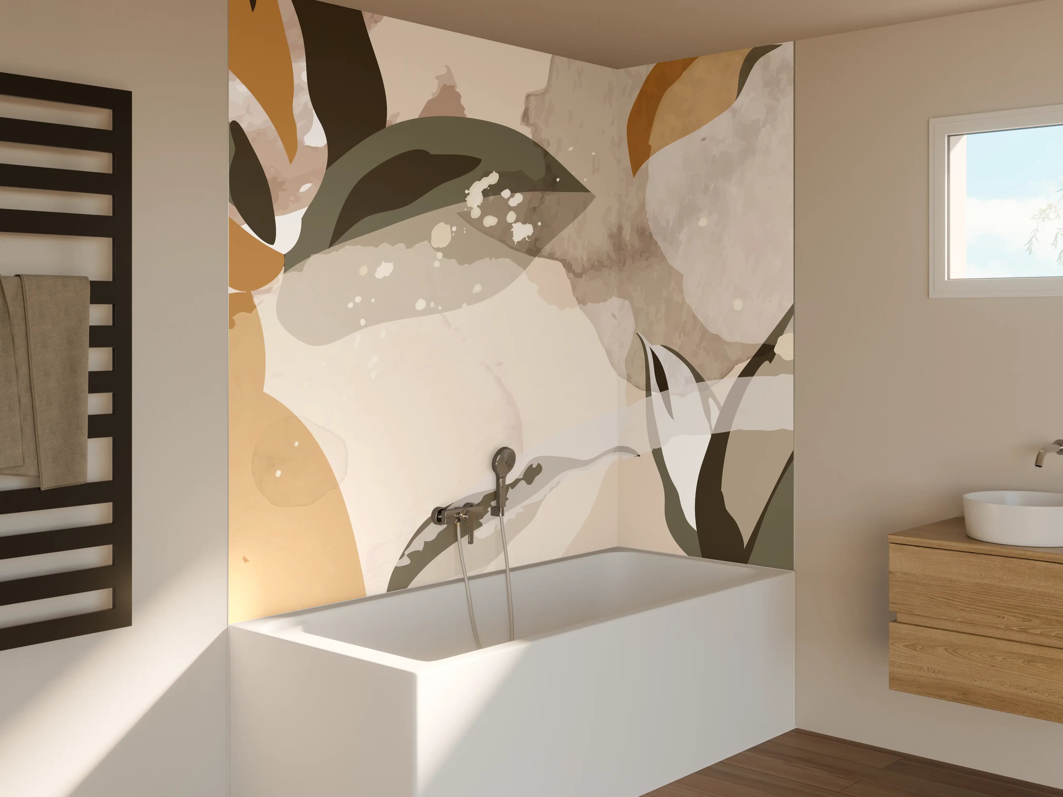 Badewannen-Rückwand - Abstrakte Kunst Beige Braun