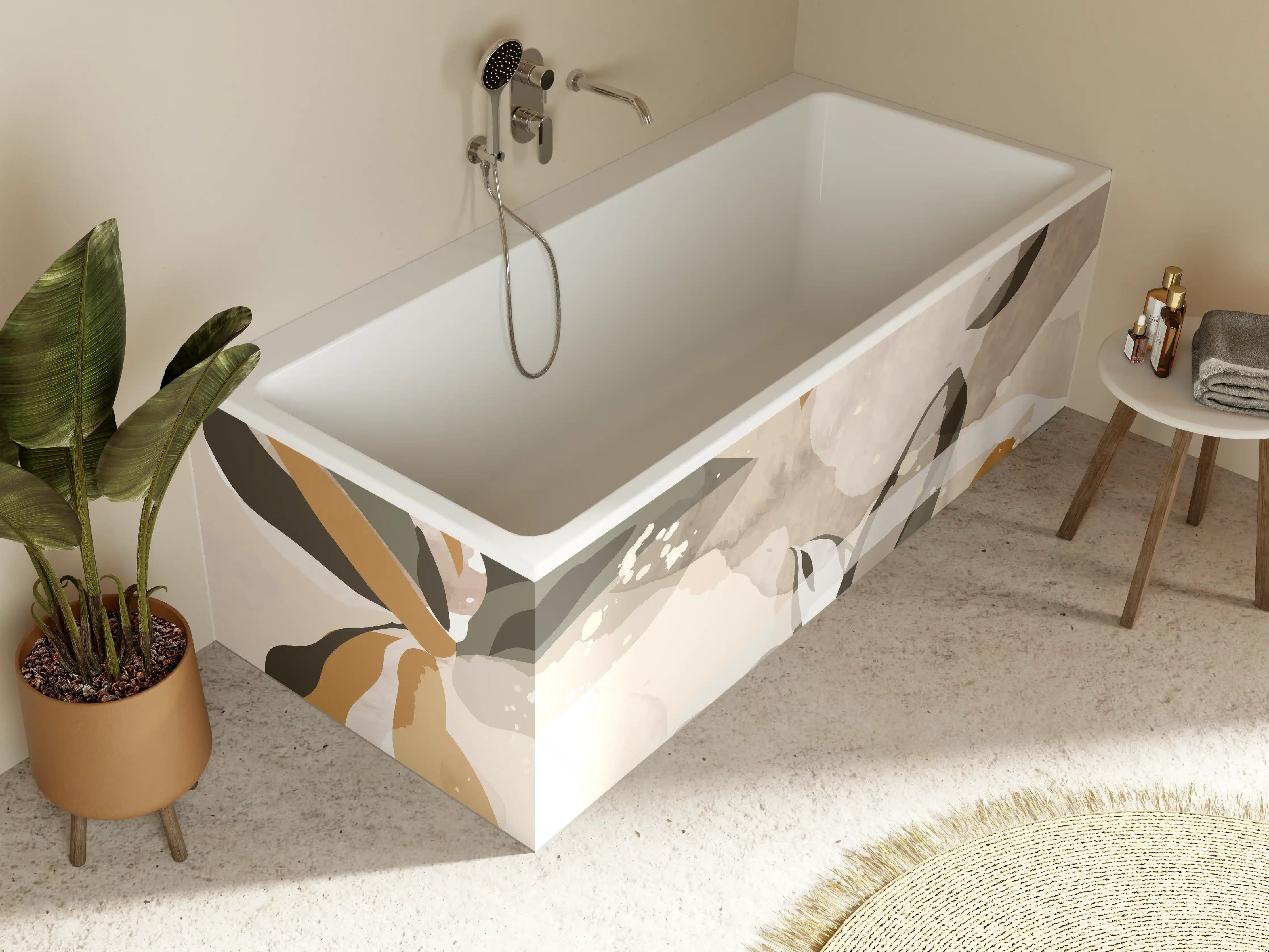 Badewannen-Rückwand - Abstrakte Kunst Beige Braun