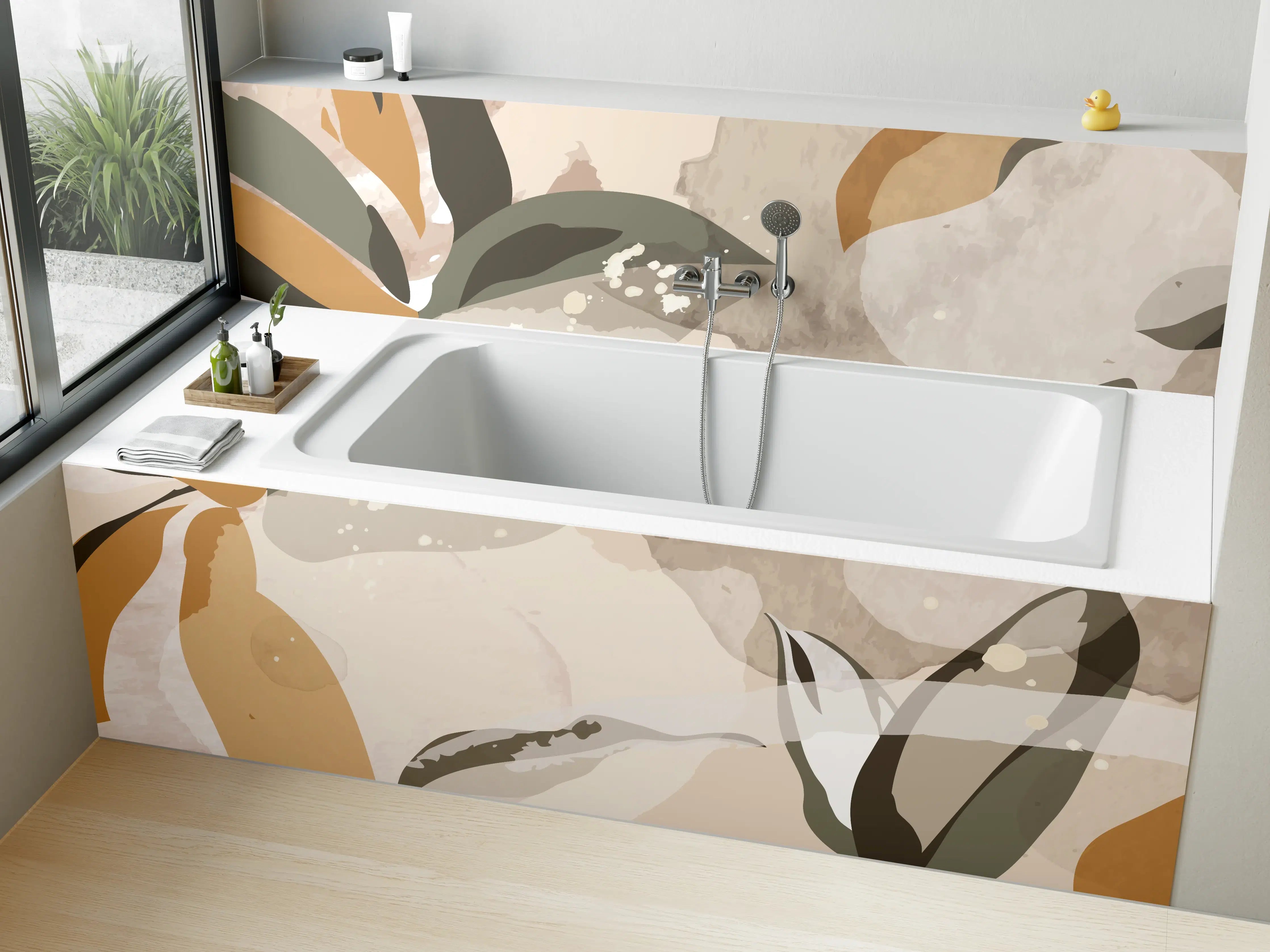 Badewannen-Rückwand - Abstrakte Kunst Beige Braun