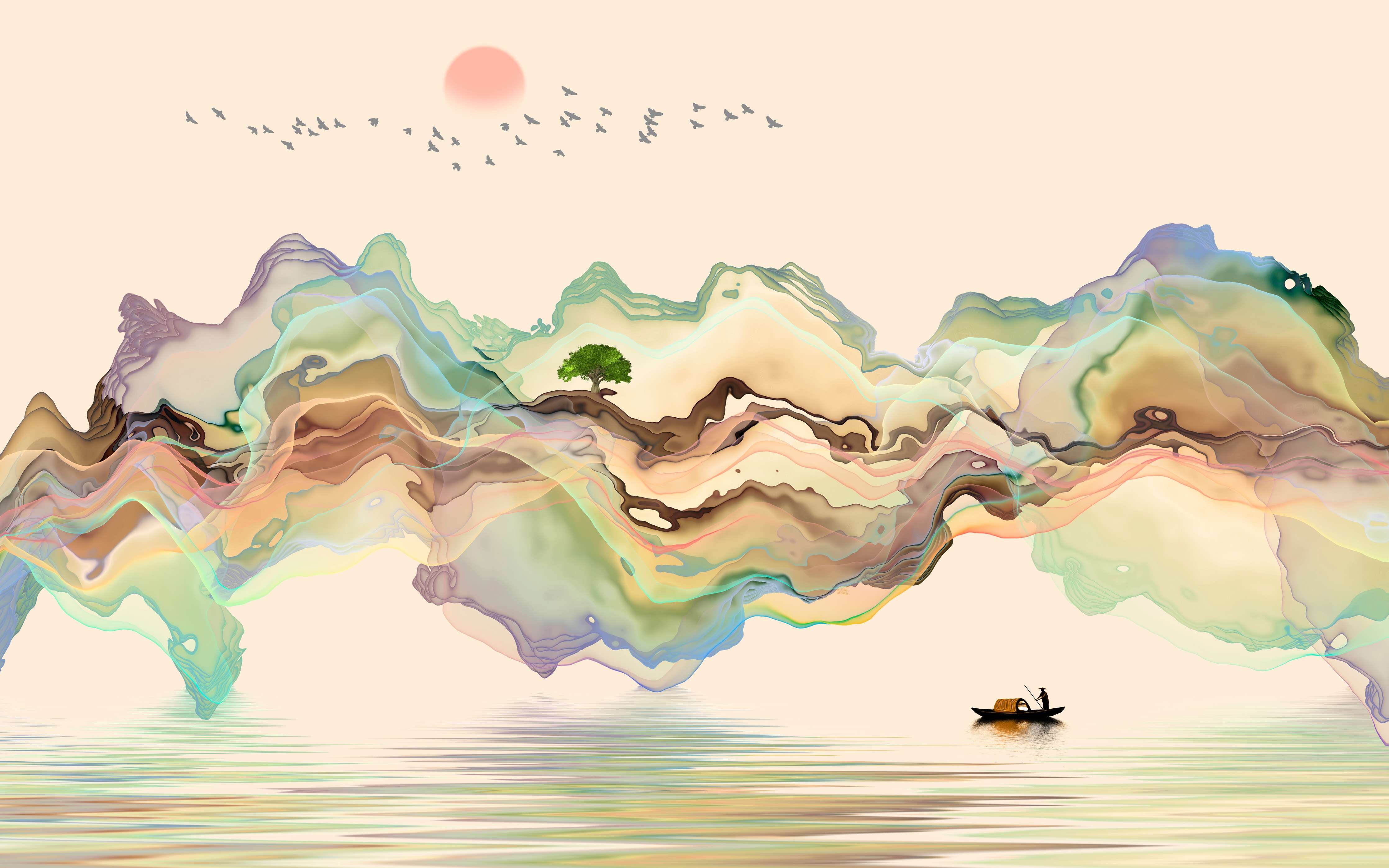 Badewannen-Rückwand-Abstrakte Landschafts Illustration