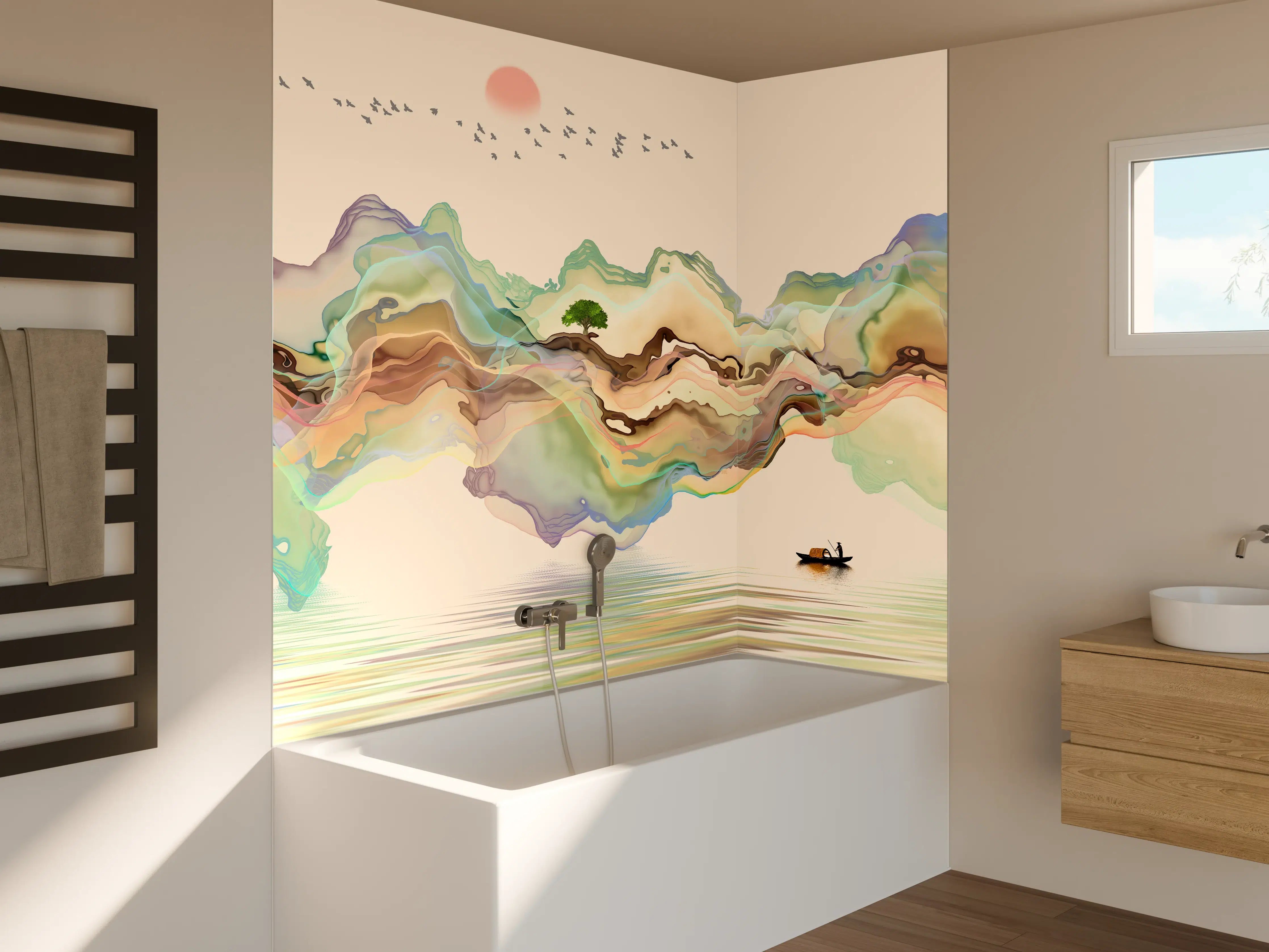 Badewannen-Rückwand - Abstrakte Landschafts Illustration