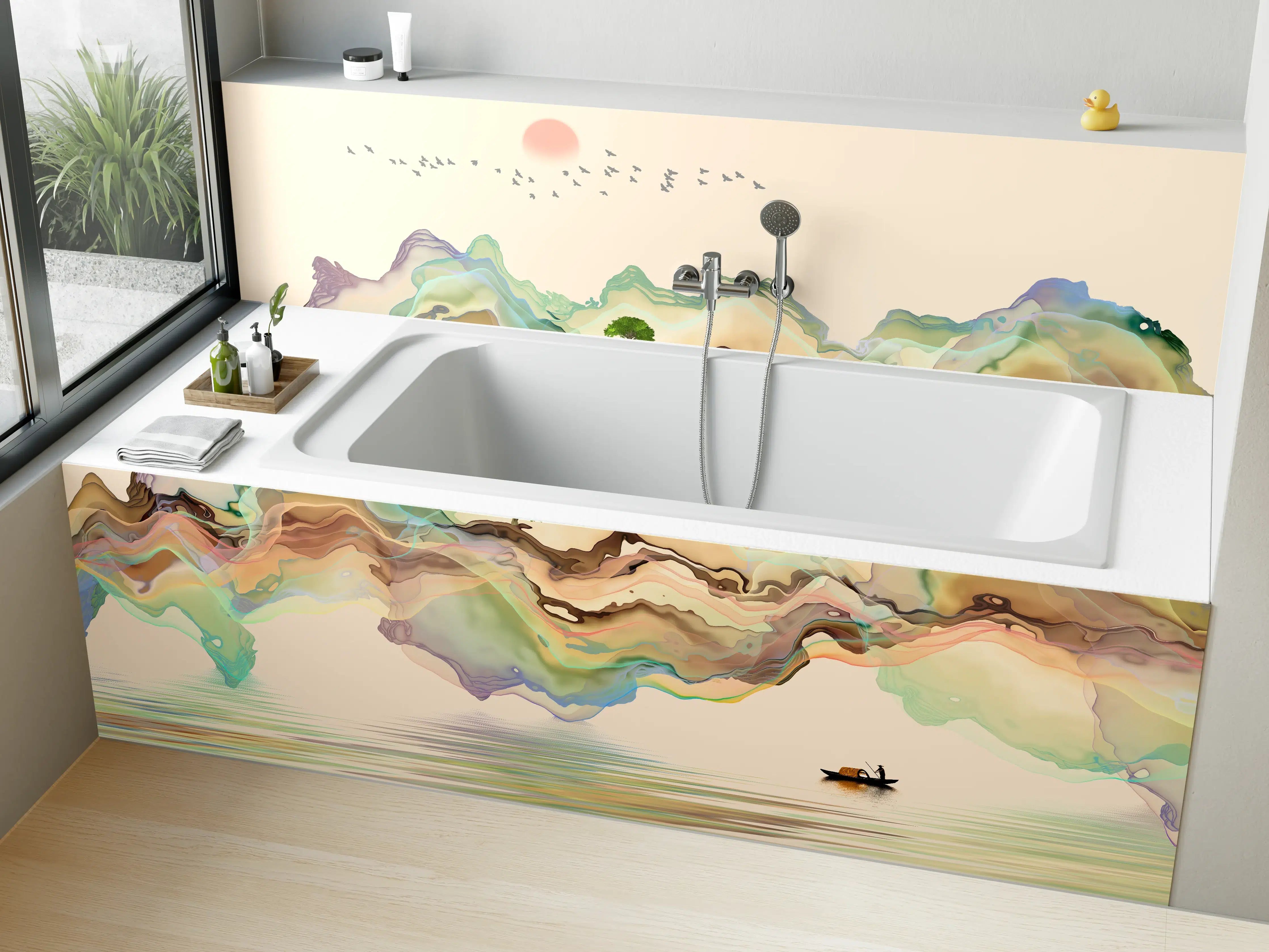 Badewannen-Rückwand - Abstrakte Landschafts Illustration