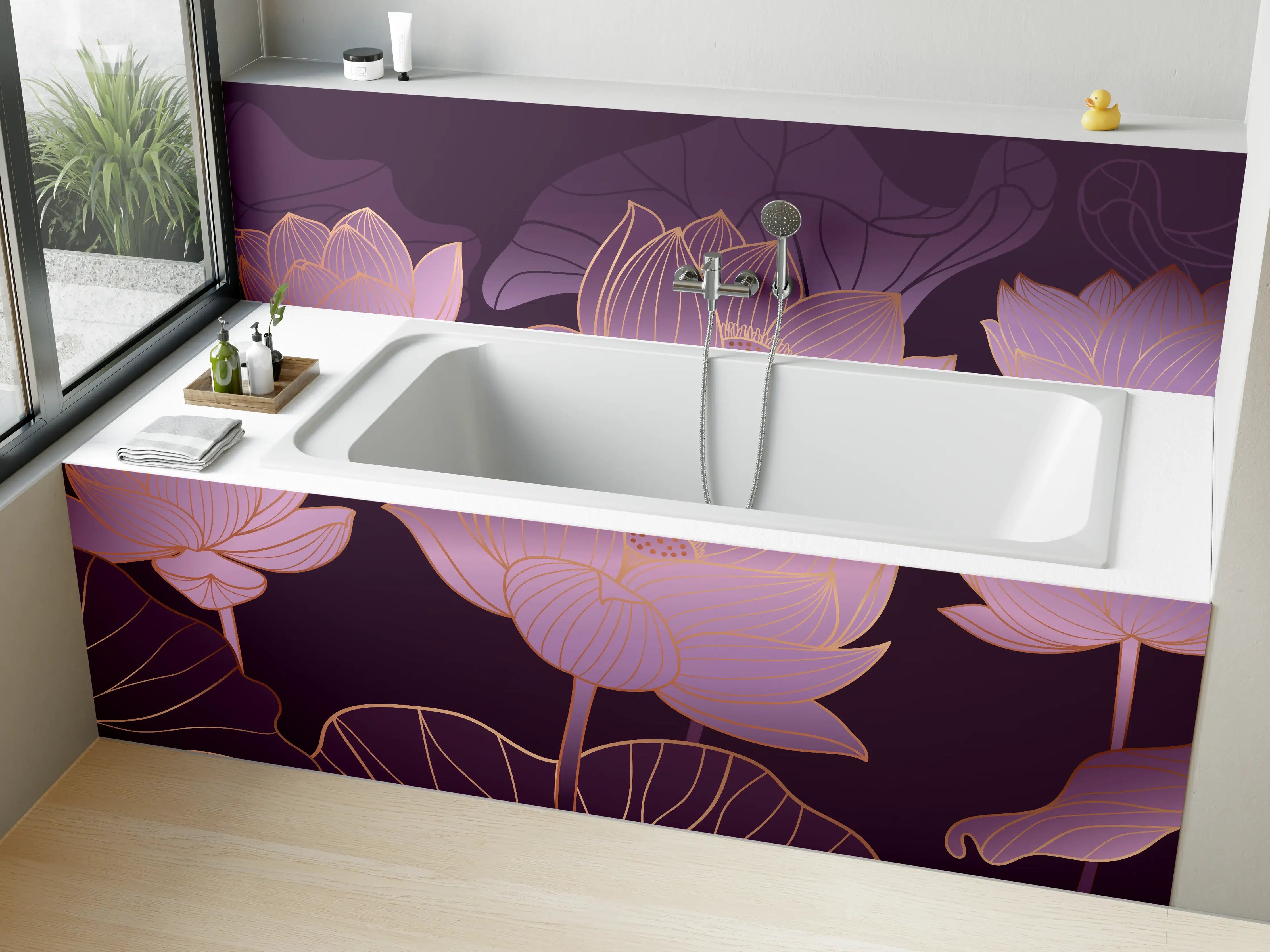 Badewannen-Rückwand - Abstrakte Lila Lotus Illustration