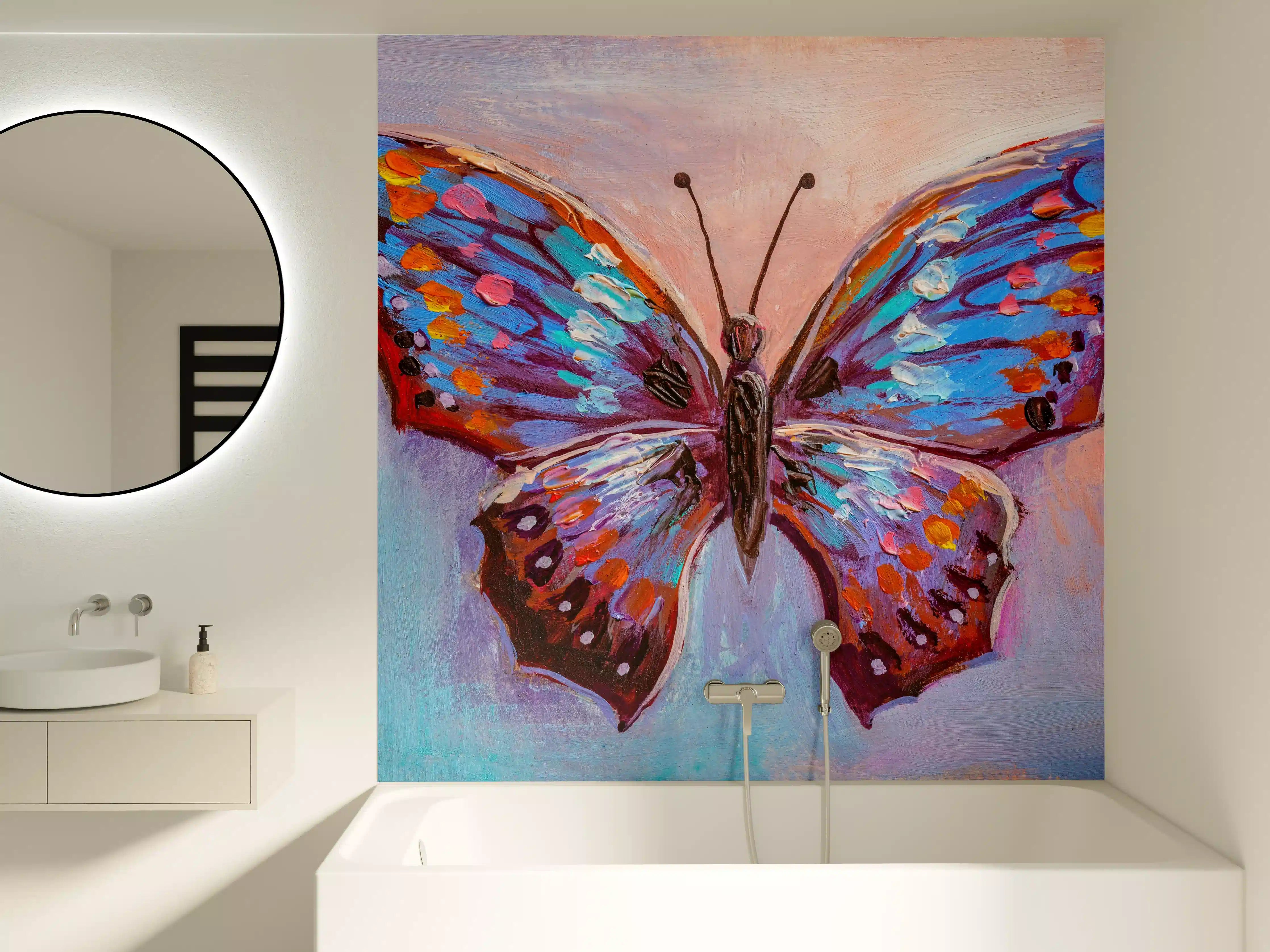 Badewannen-Rückwand - Abstrakte Malerei bunter Schmetterling