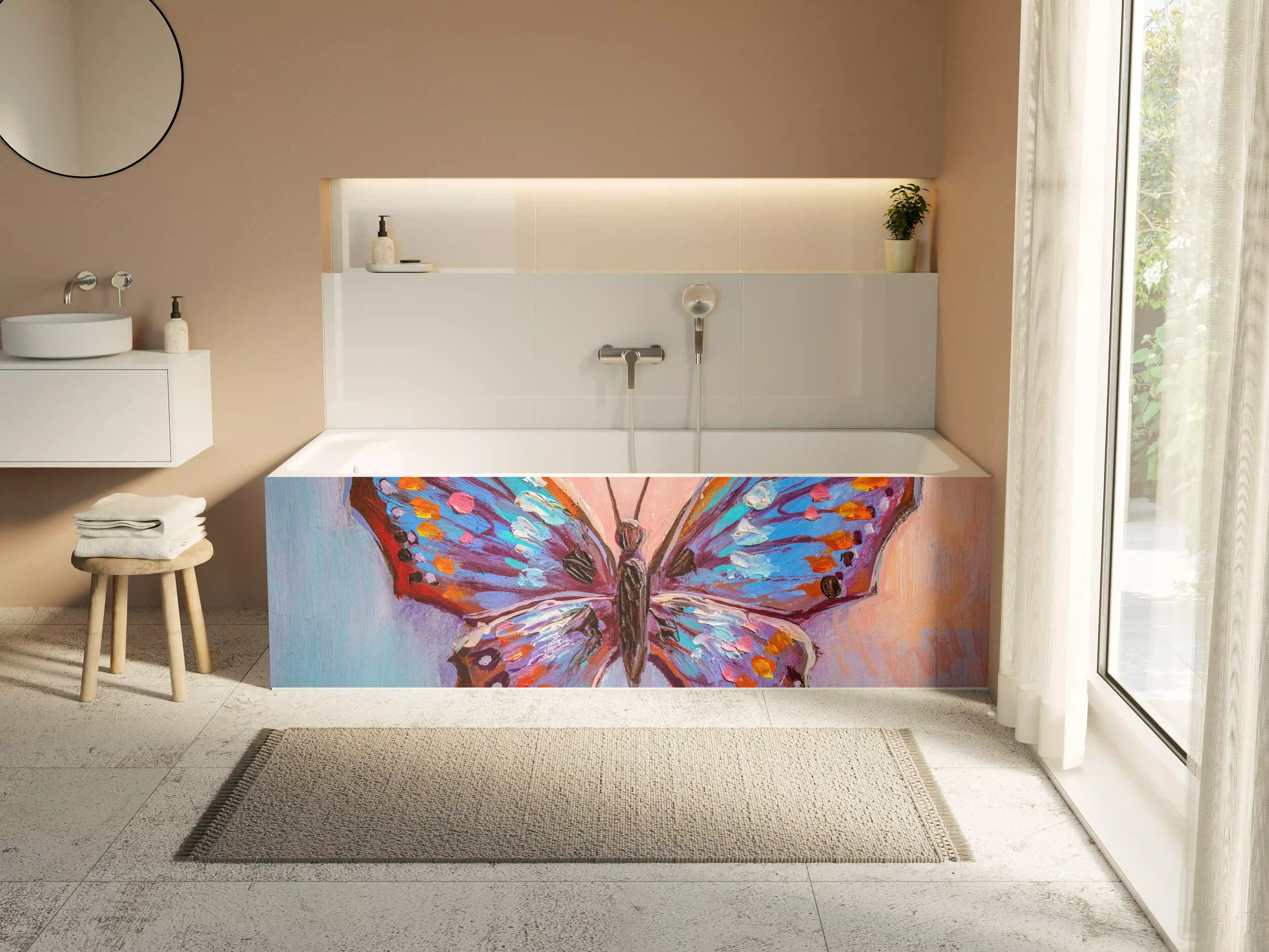Badewannen-Rückwand - Abstrakte Malerei bunter Schmetterling