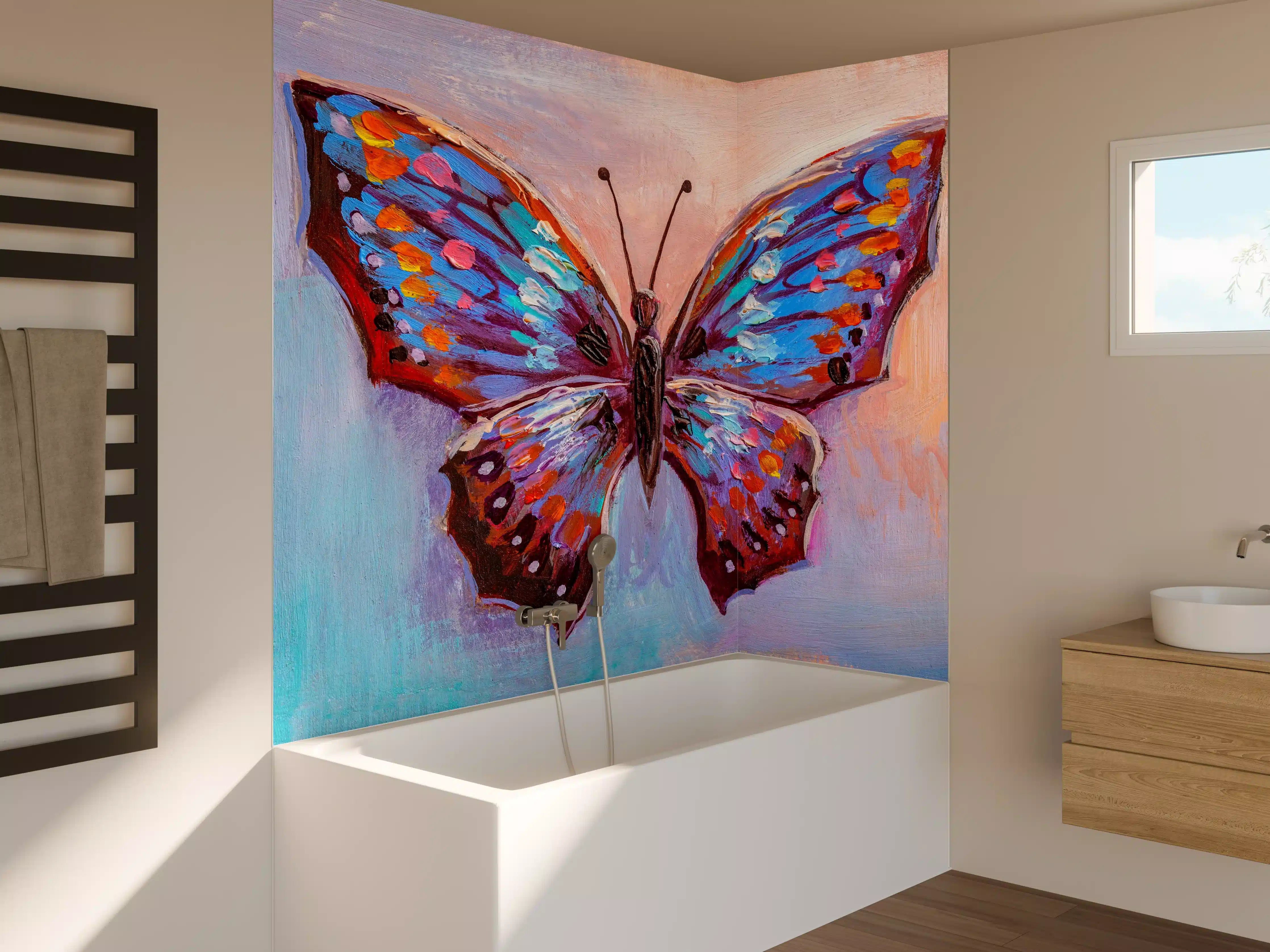 Badewannen-Rückwand - Abstrakte Malerei bunter Schmetterling