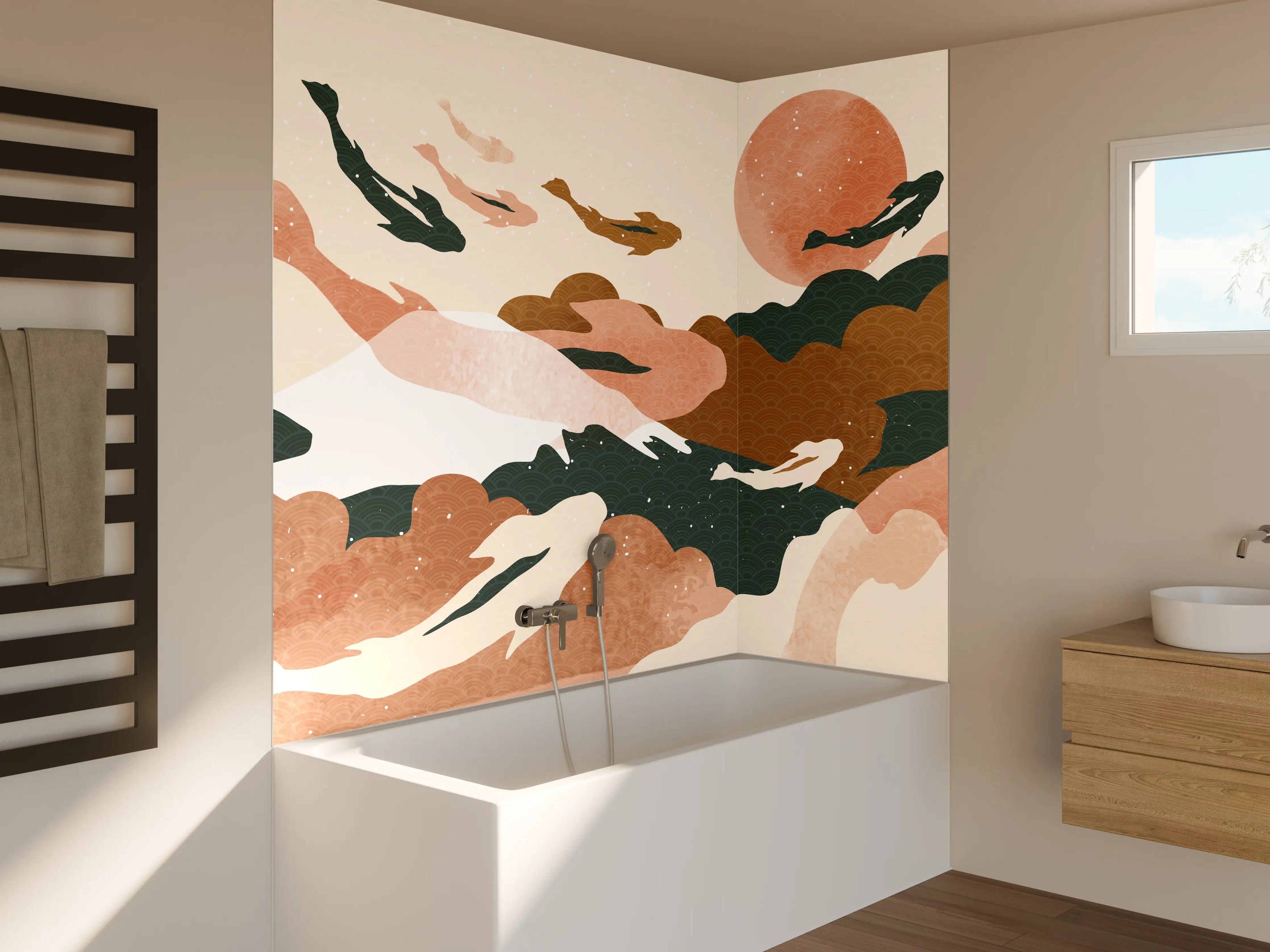 Badewannen-Rückwand - Abstrakte Natur Pastelltöne