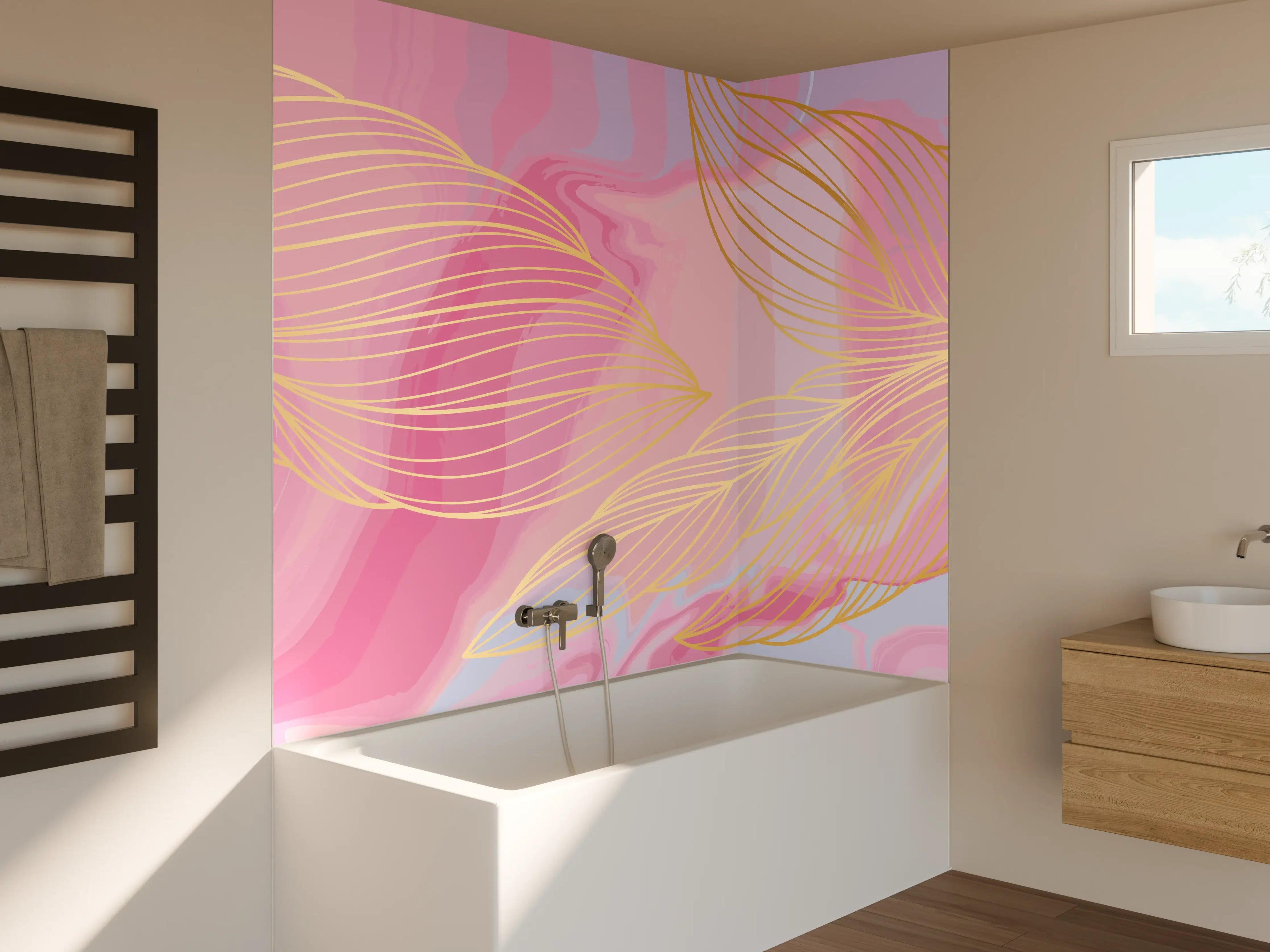 Badewannen-Rückwand - Abstrakte Rosa Wellen Kunst