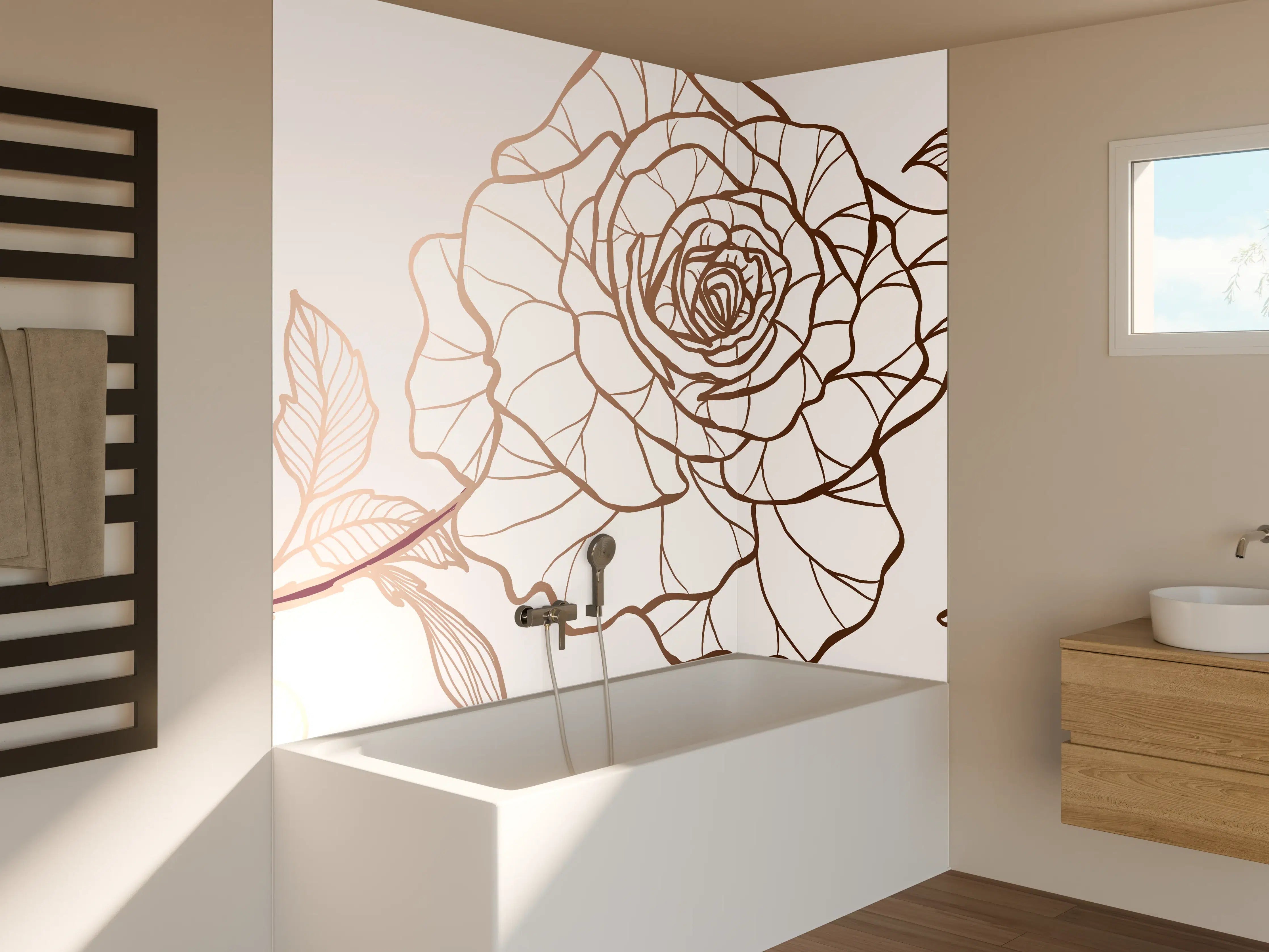 Badewannen-Rückwand - Abstrakte Rose in Sepia-Tönen
