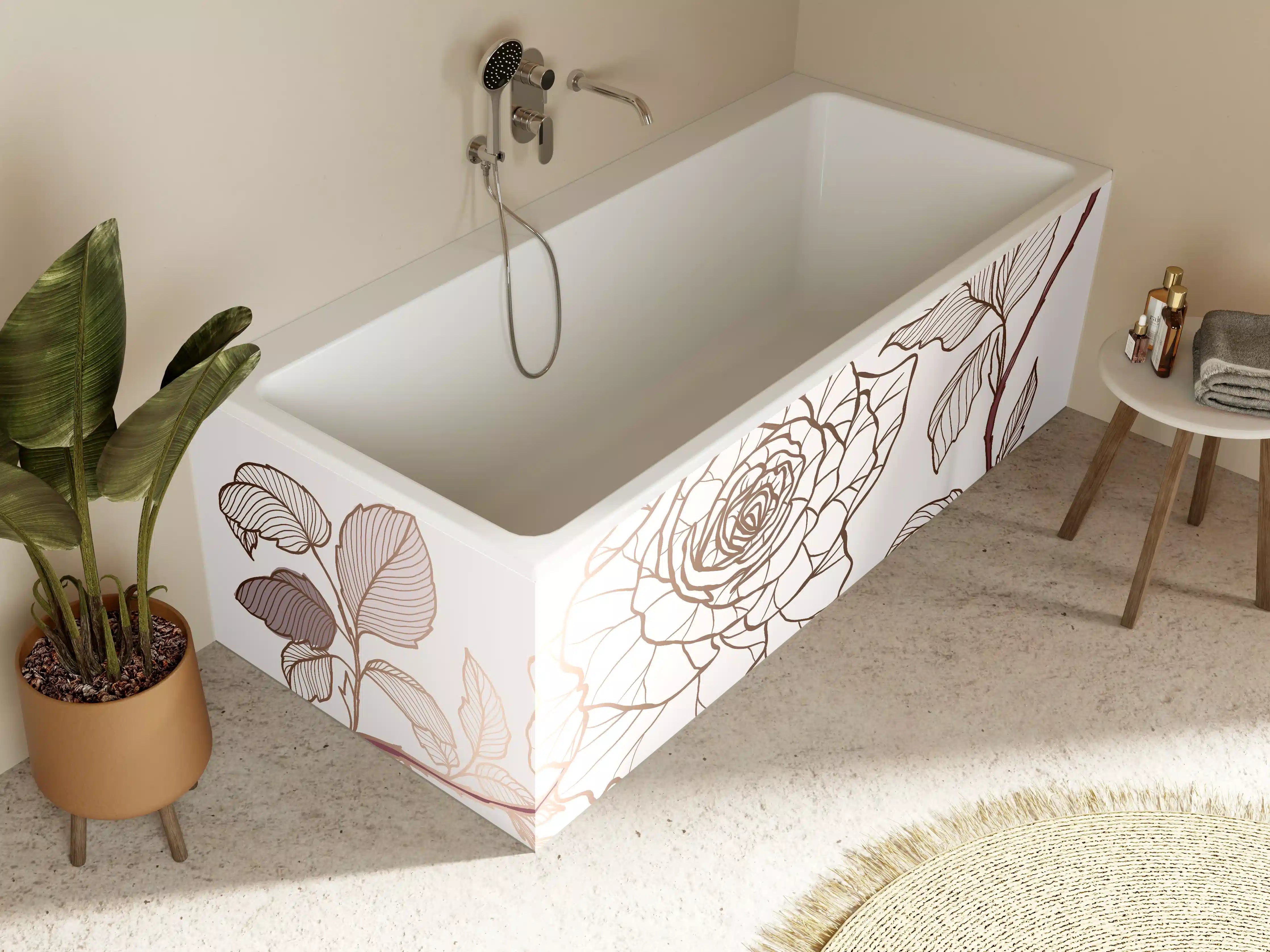 Badewannen-Rückwand - Abstrakte Rose in Sepia-Tönen