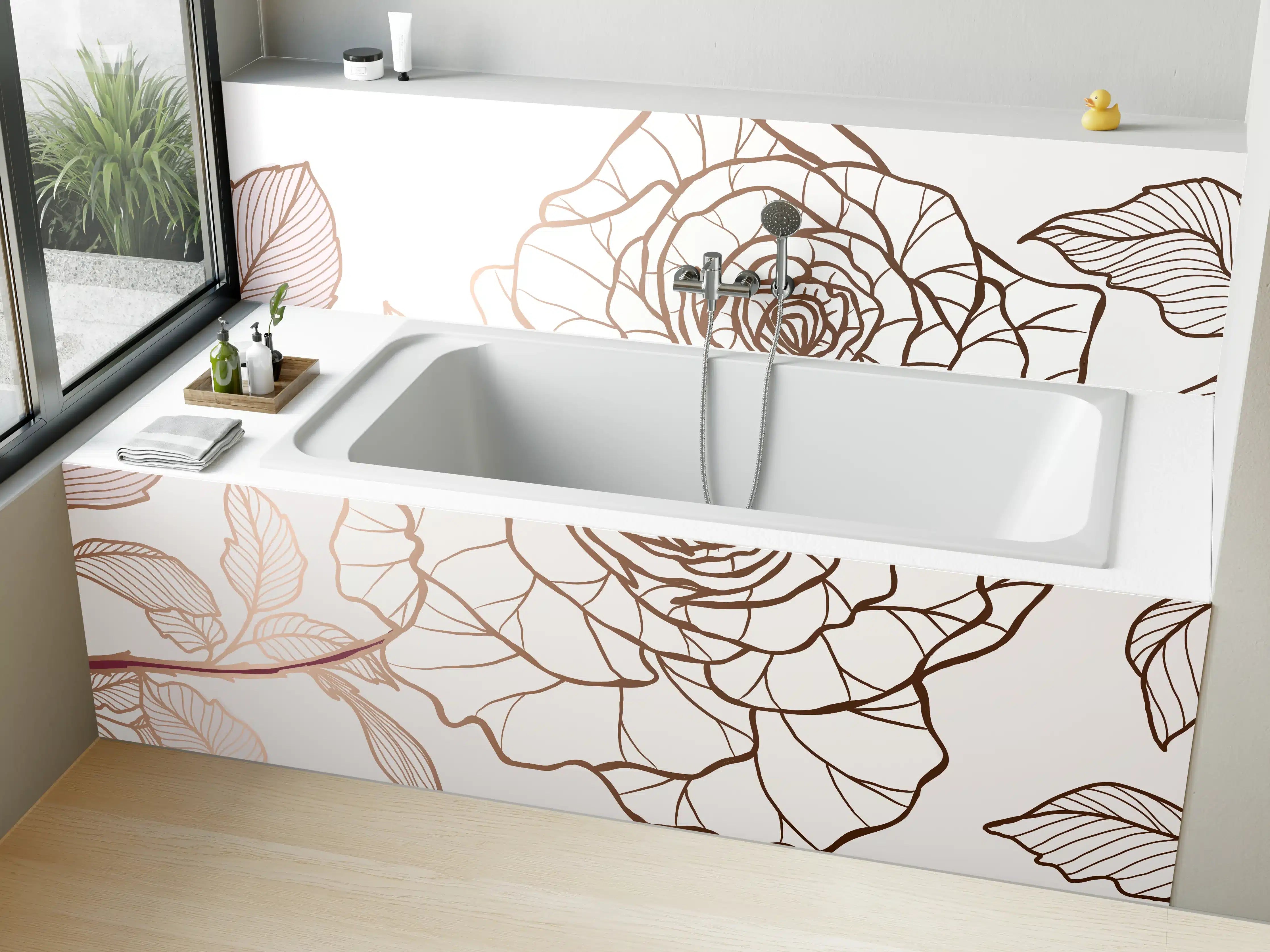 Badewannen-Rückwand - Abstrakte Rose in Sepia-Tönen