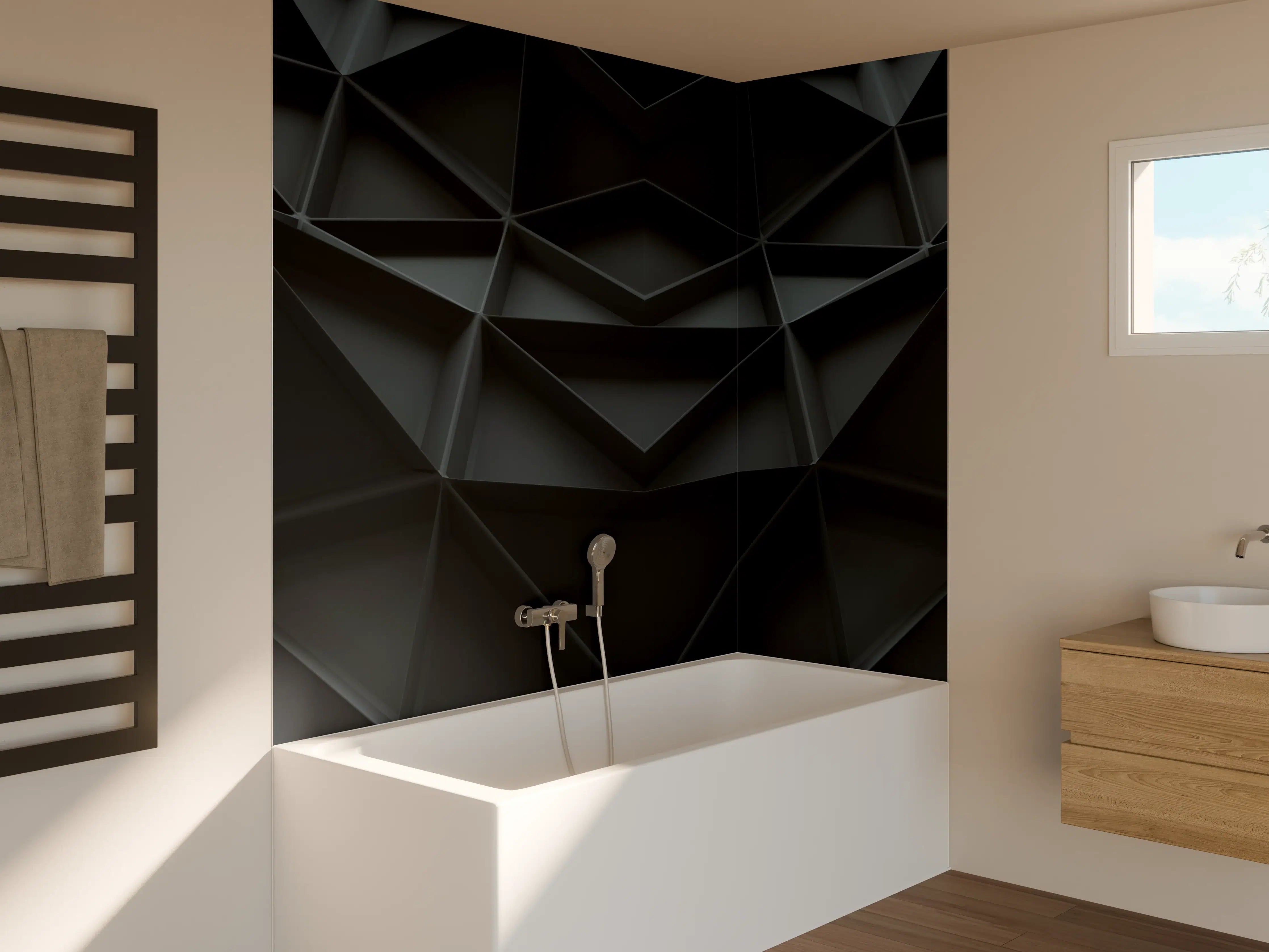 Badewannen-Rückwand - Abstrakte Schwarz-Grau Geometrie
