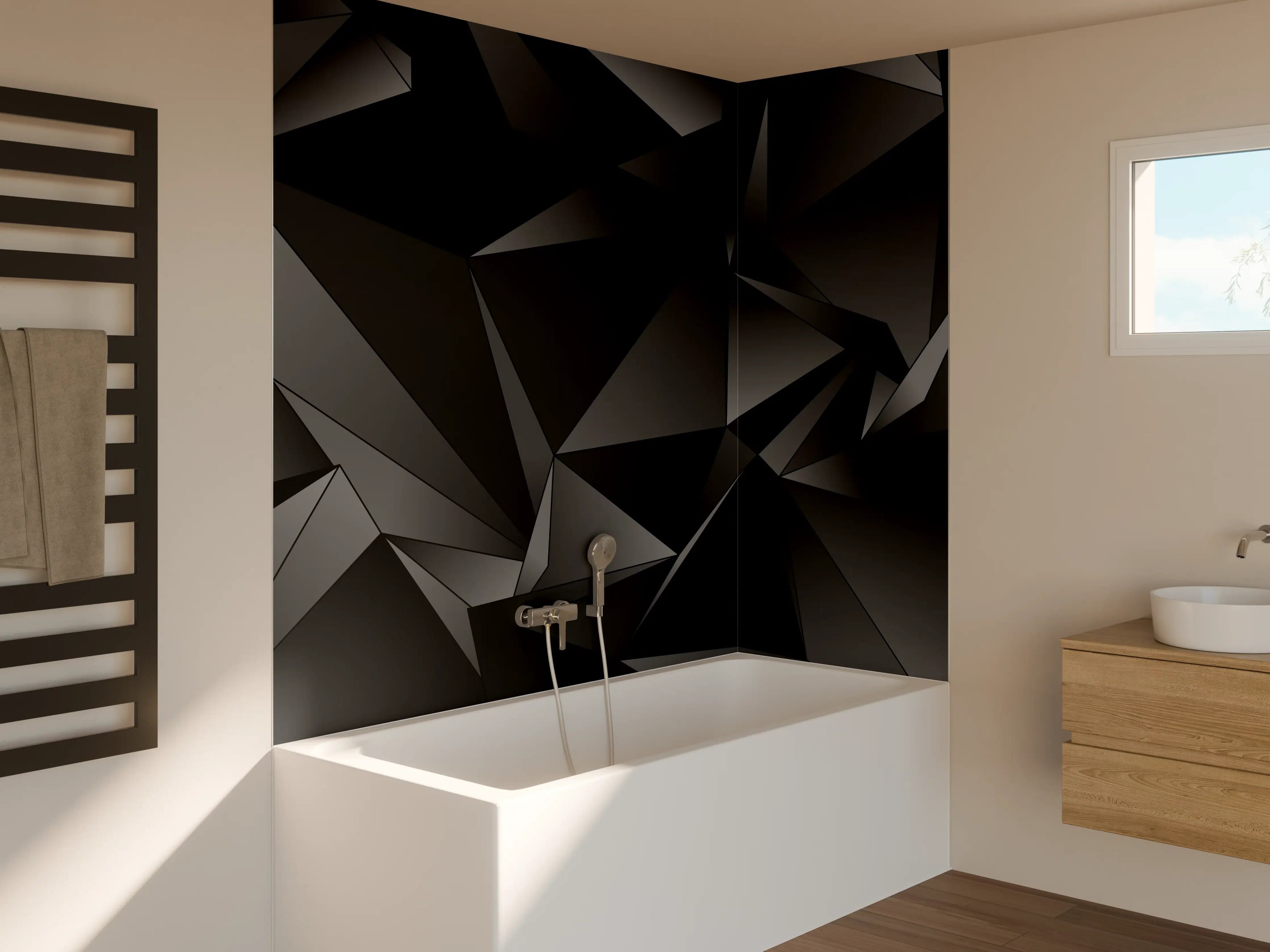 Badewannen-Rückwand - Abstrakte Schwarze 3D Dreiecke