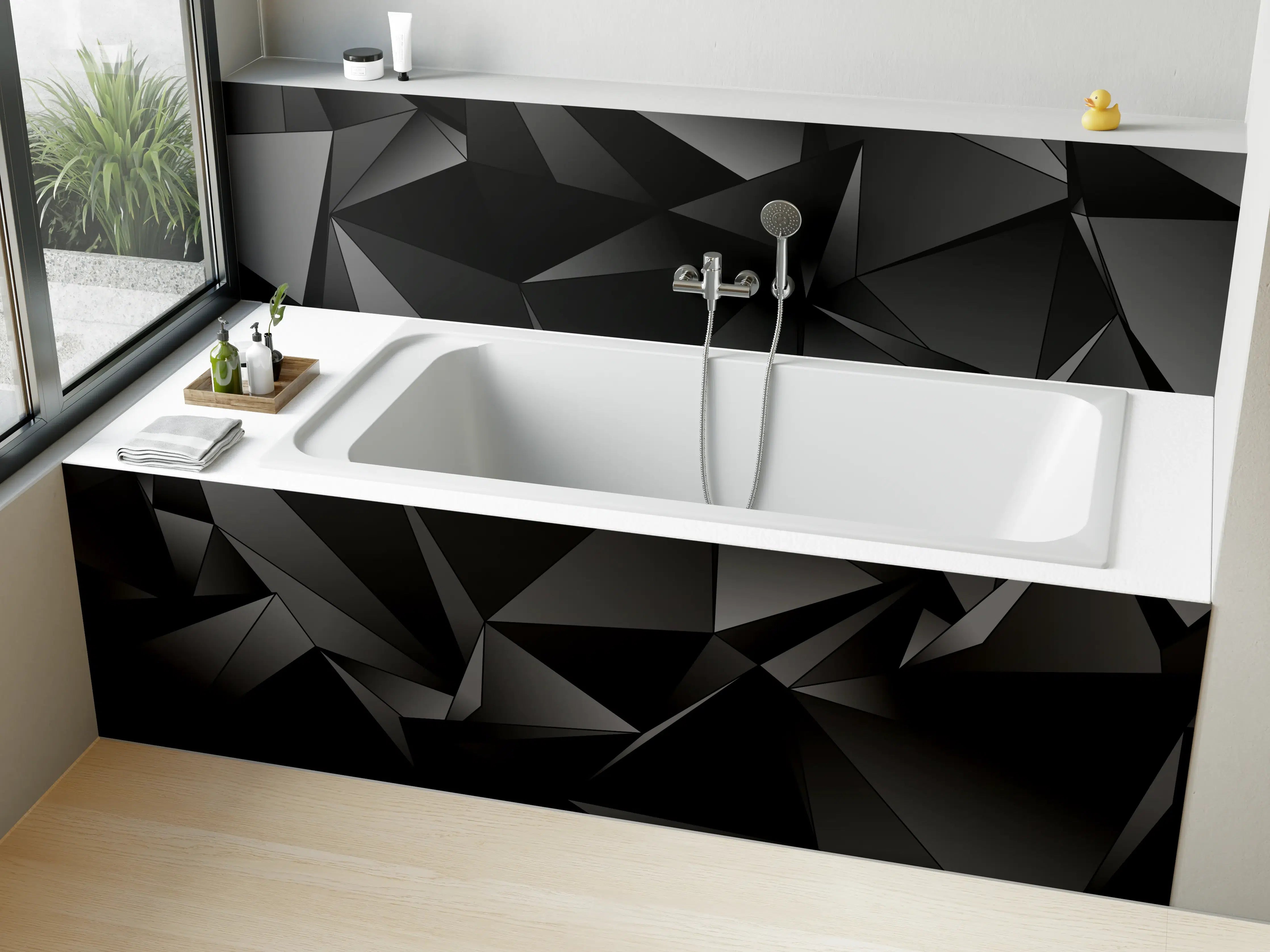 Badewannen-Rückwand - Abstrakte Schwarze 3D Dreiecke