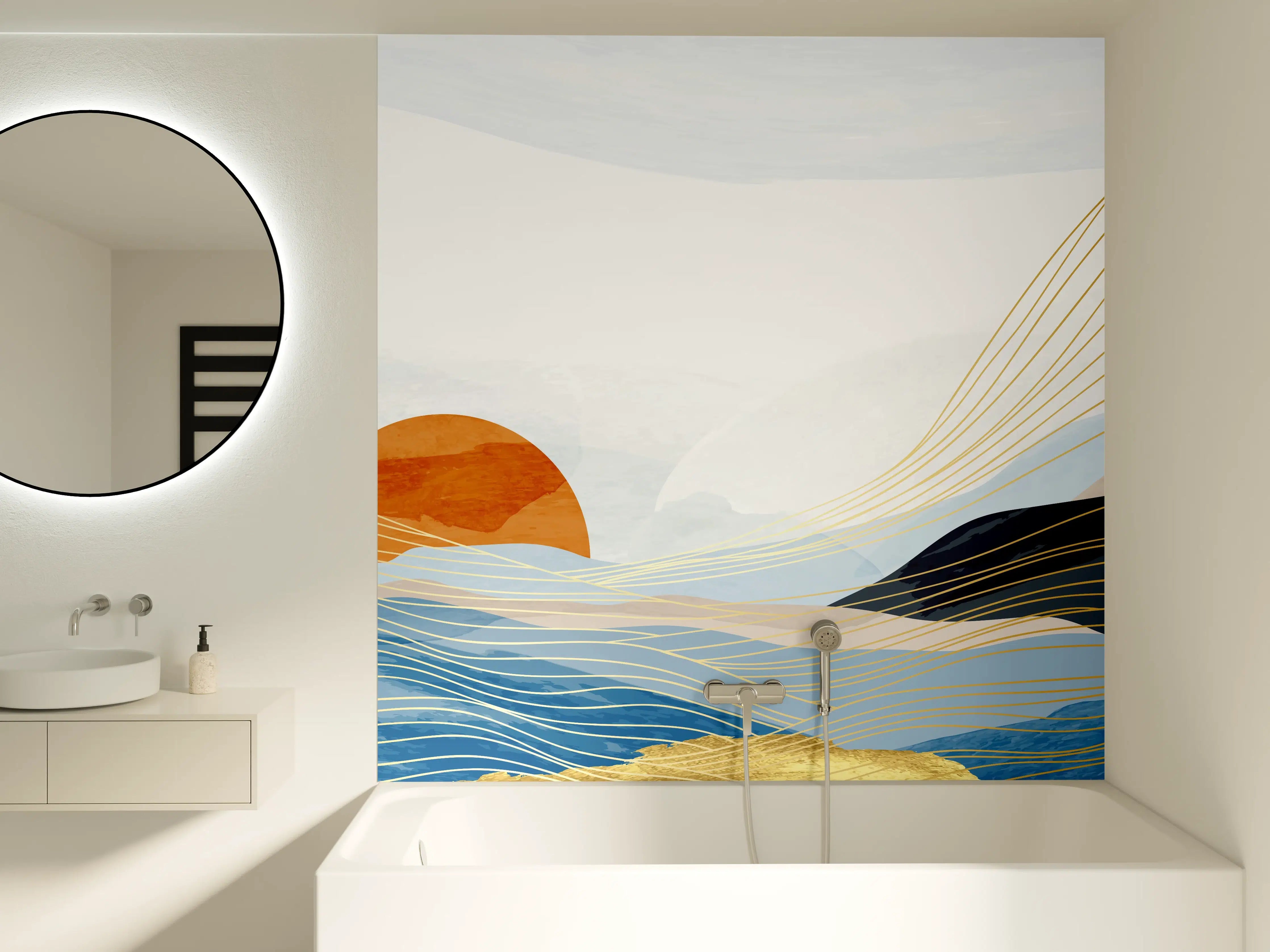 Badewannen-Rückwand - Abstrakte Sonnenlandschaft